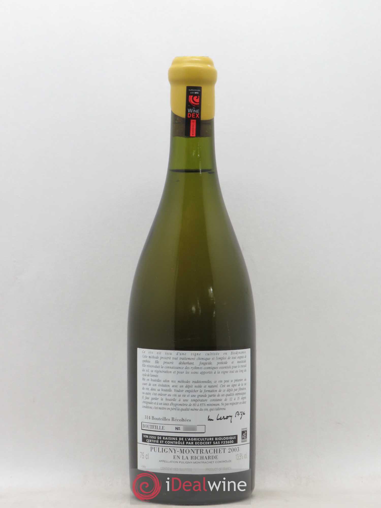 Puligny-Montrachet En La Richarde d'Auvenay (Domaine) 2003 - Lot de 1 bouteille - 1