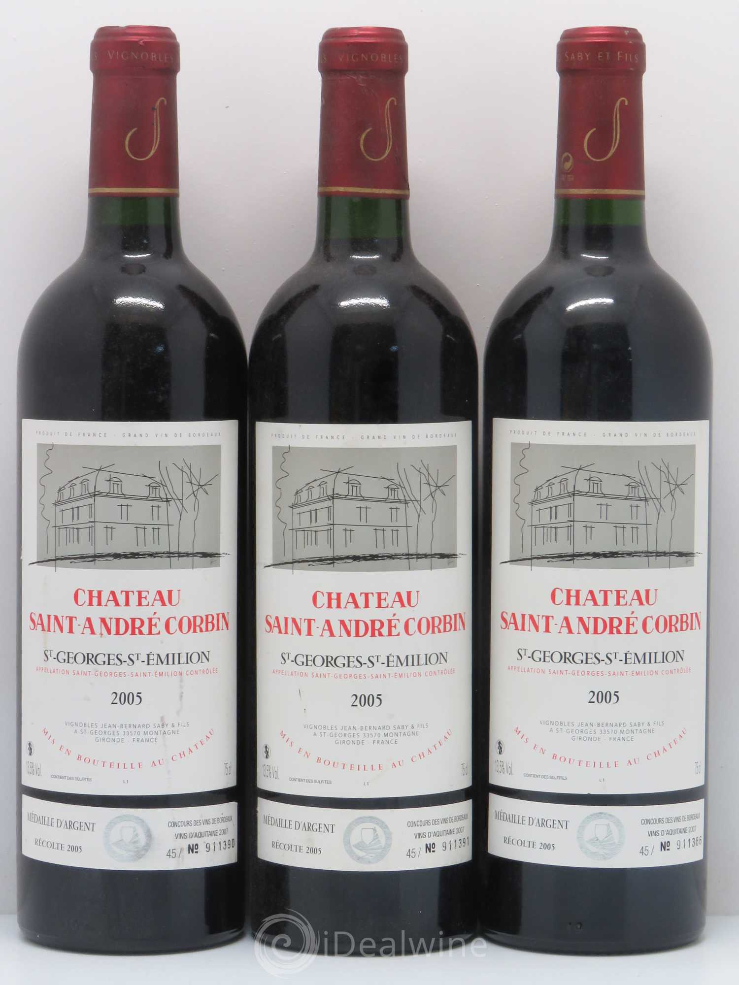 Bordeaux Saint-Georges Saint-Emilion Chateau Saint André Corbin 2005 - Posten von 3 Flaschen - 0