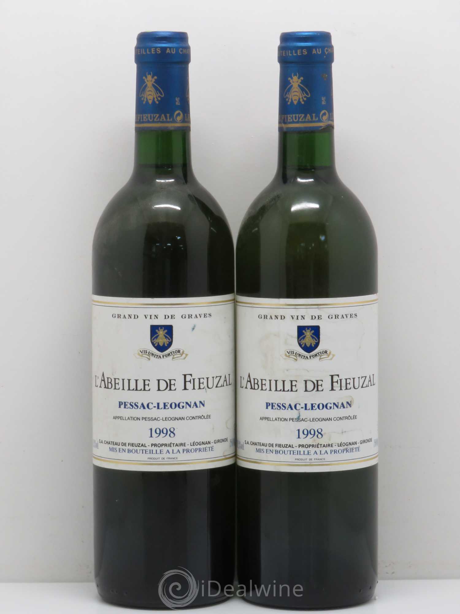 Bordeaux Pessac-Léognan Abeille de Fieuzal 1998 - Posten von 2 Flaschen - 0