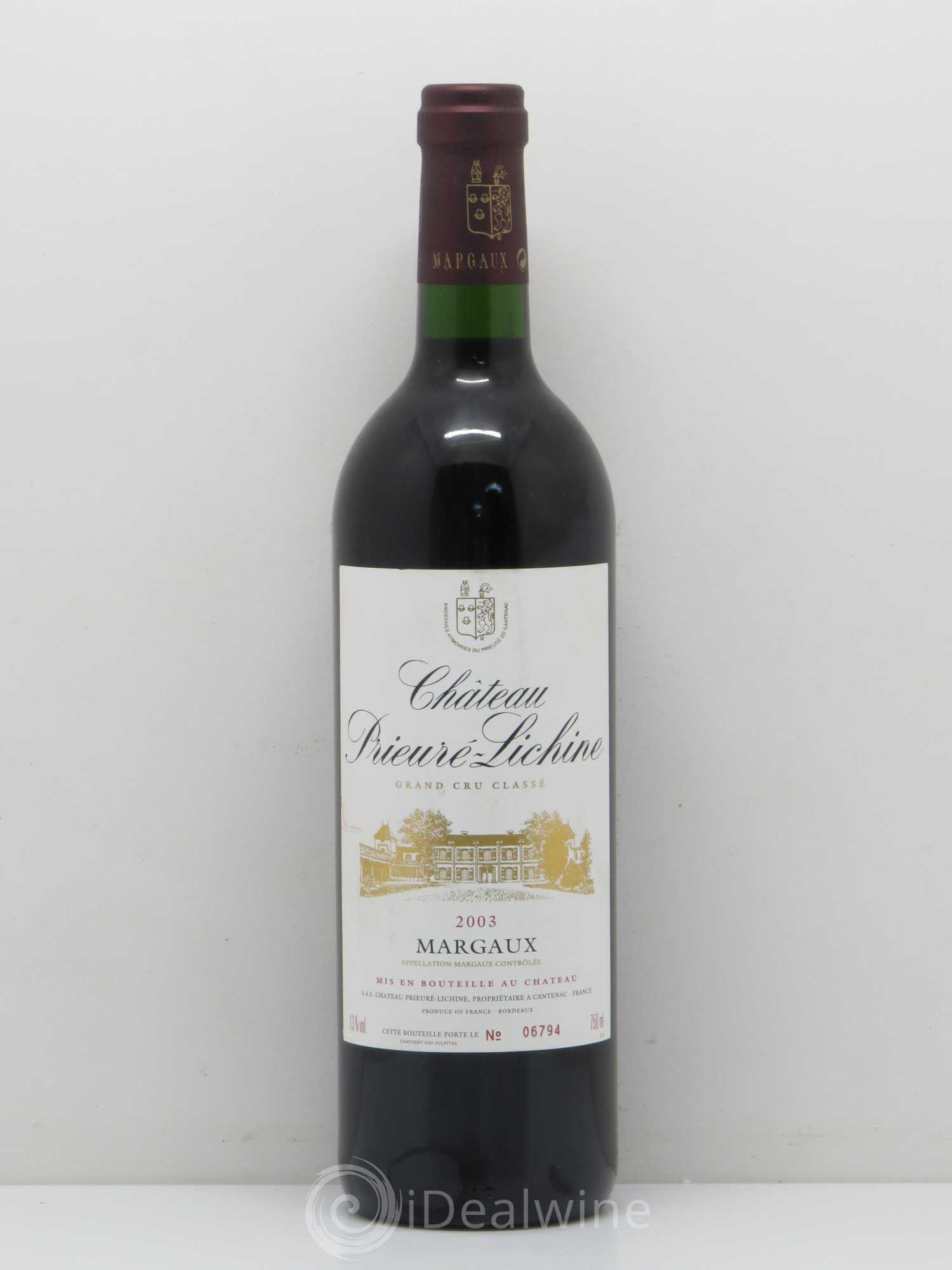 Château Prieuré Lichine 4ème Grand Cru Classé 2003 - Lot de 1 bouteille - 0