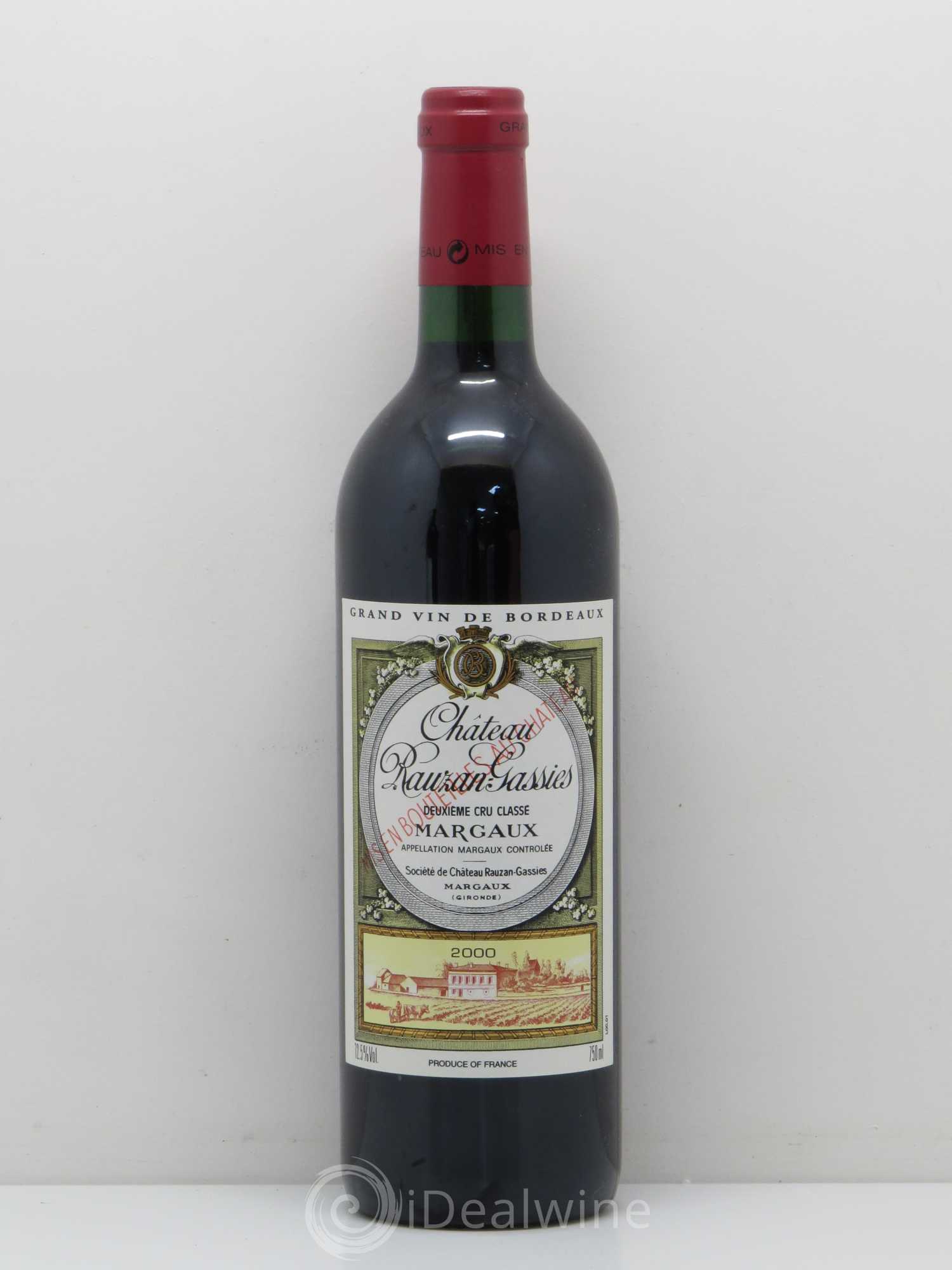 Château Rauzan-Gassies 2ème Grand Cru Classé 2000 - Lot de 1 bouteille - 0