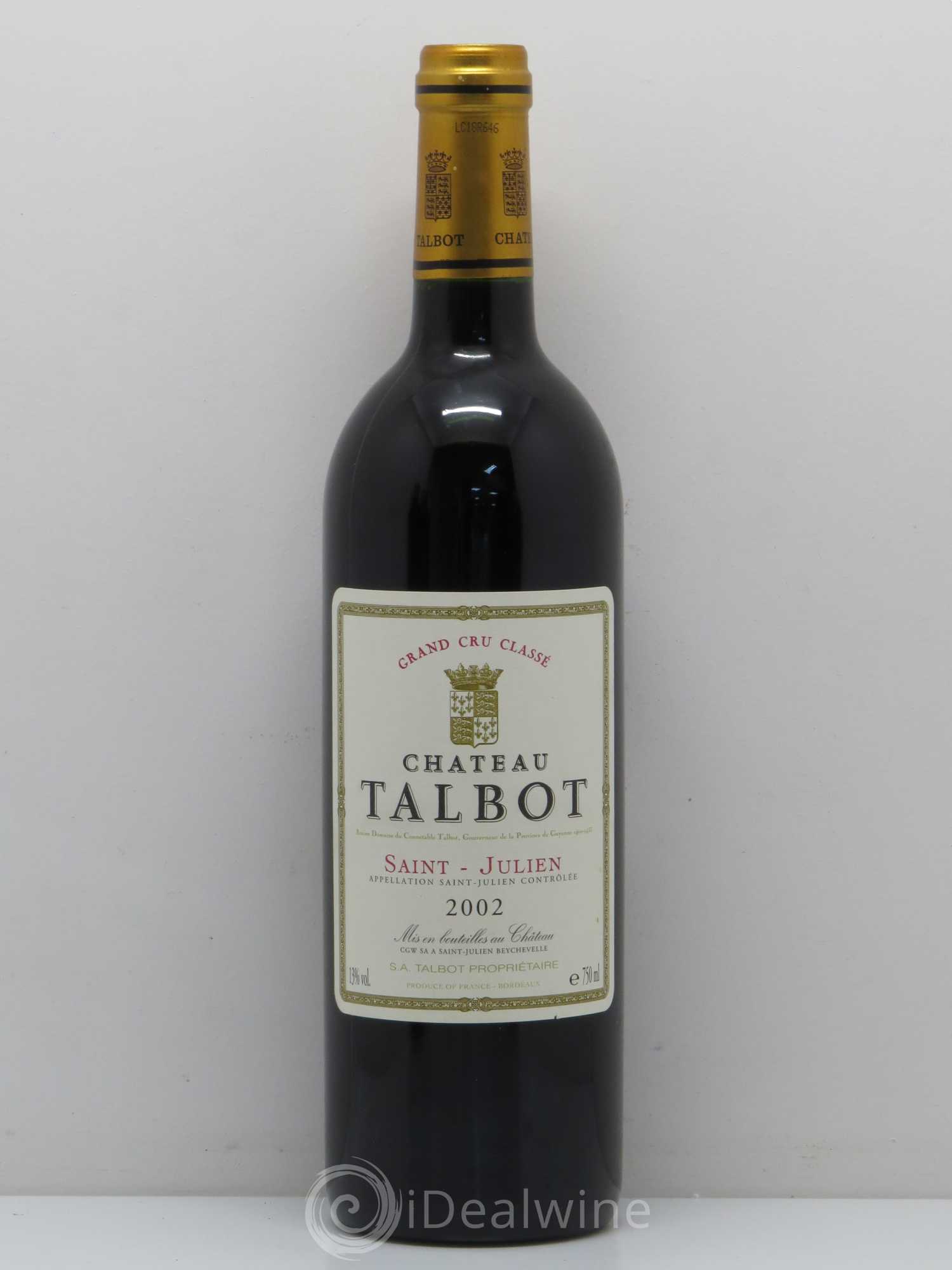 Château Talbot 4ème Grand Cru Classé 2002 - Lot de 1 bouteille - 0