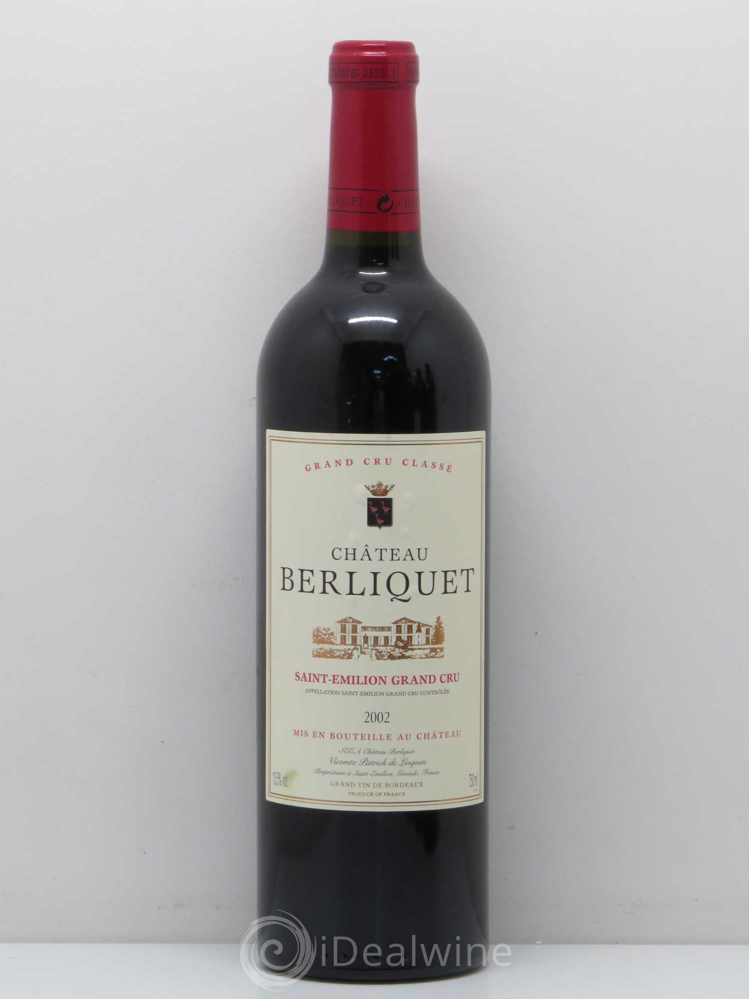 Château Berliquet Grand Cru Classé 2002 - Lot de 1 bouteille - 0
