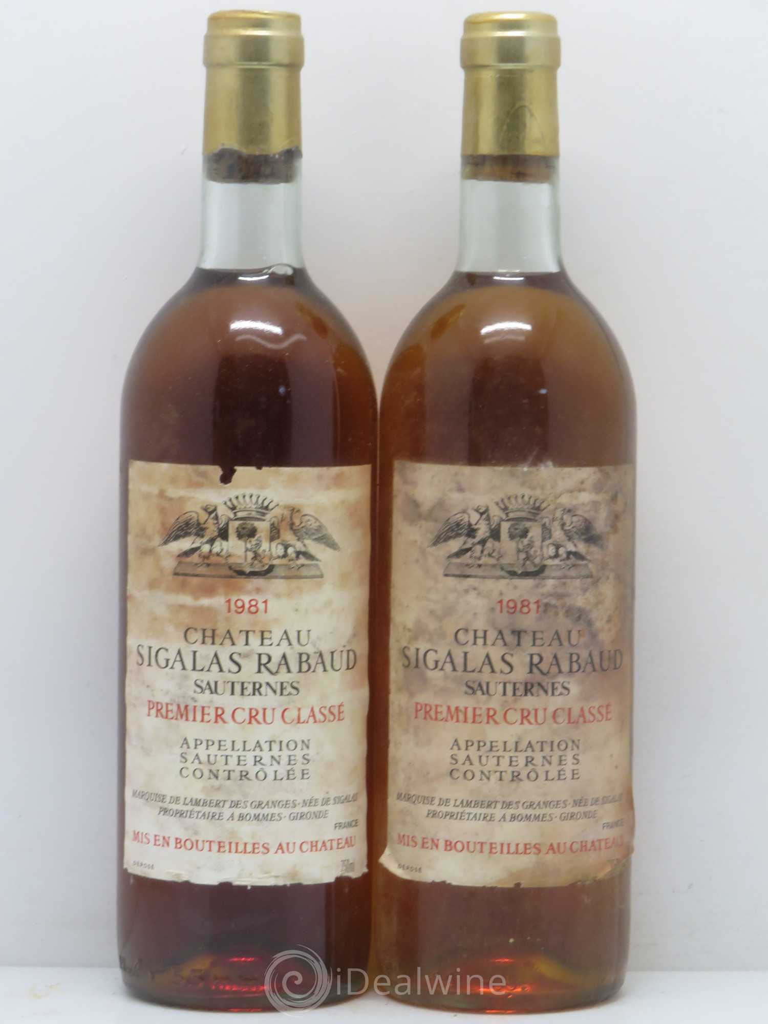 Château Sigalas Rabaud 1er Grand Cru Classé 1981 - Lotto di 2 bottiglie - 0