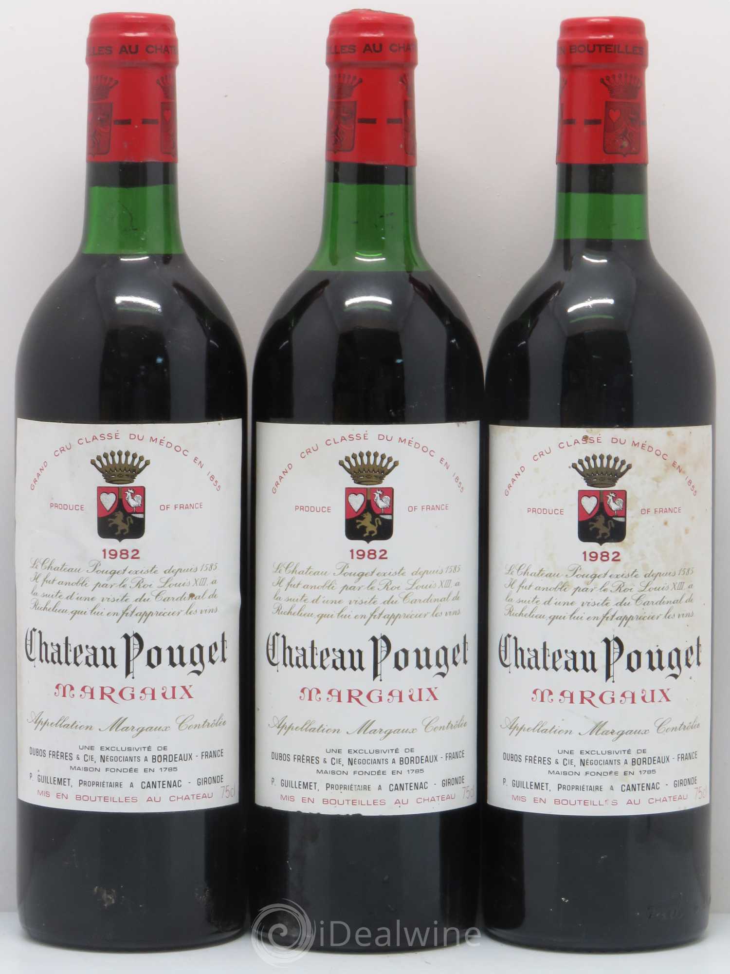 Château Pouget 4ème Grand Cru Classé 1982 - Lot de 3 bouteilles - 0
