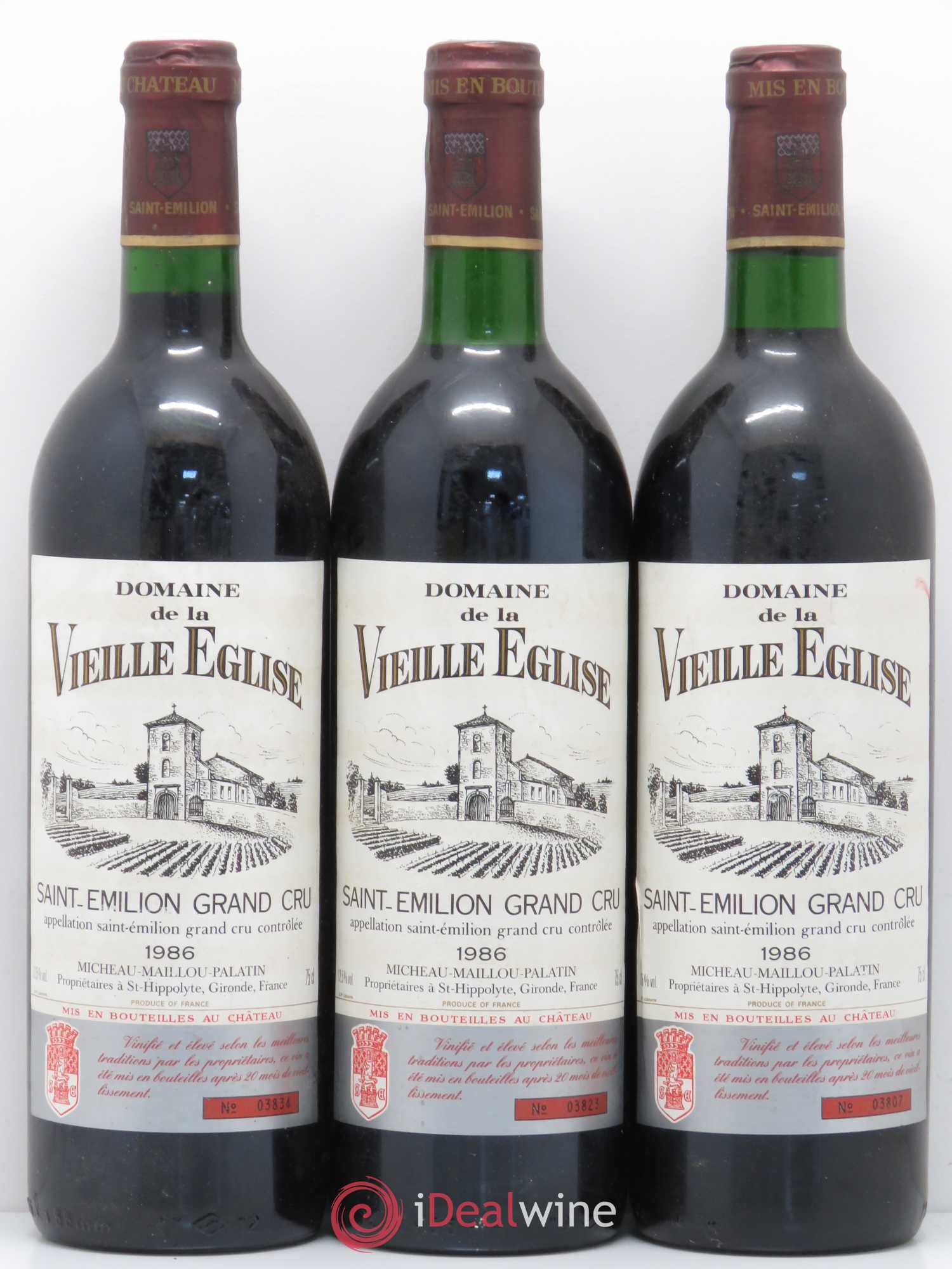 Saint-Émilion Grand Cru Domaine de La Vieille Eglise (sans prix de réserve) 1986 - Posten von 3 Flaschen - 0