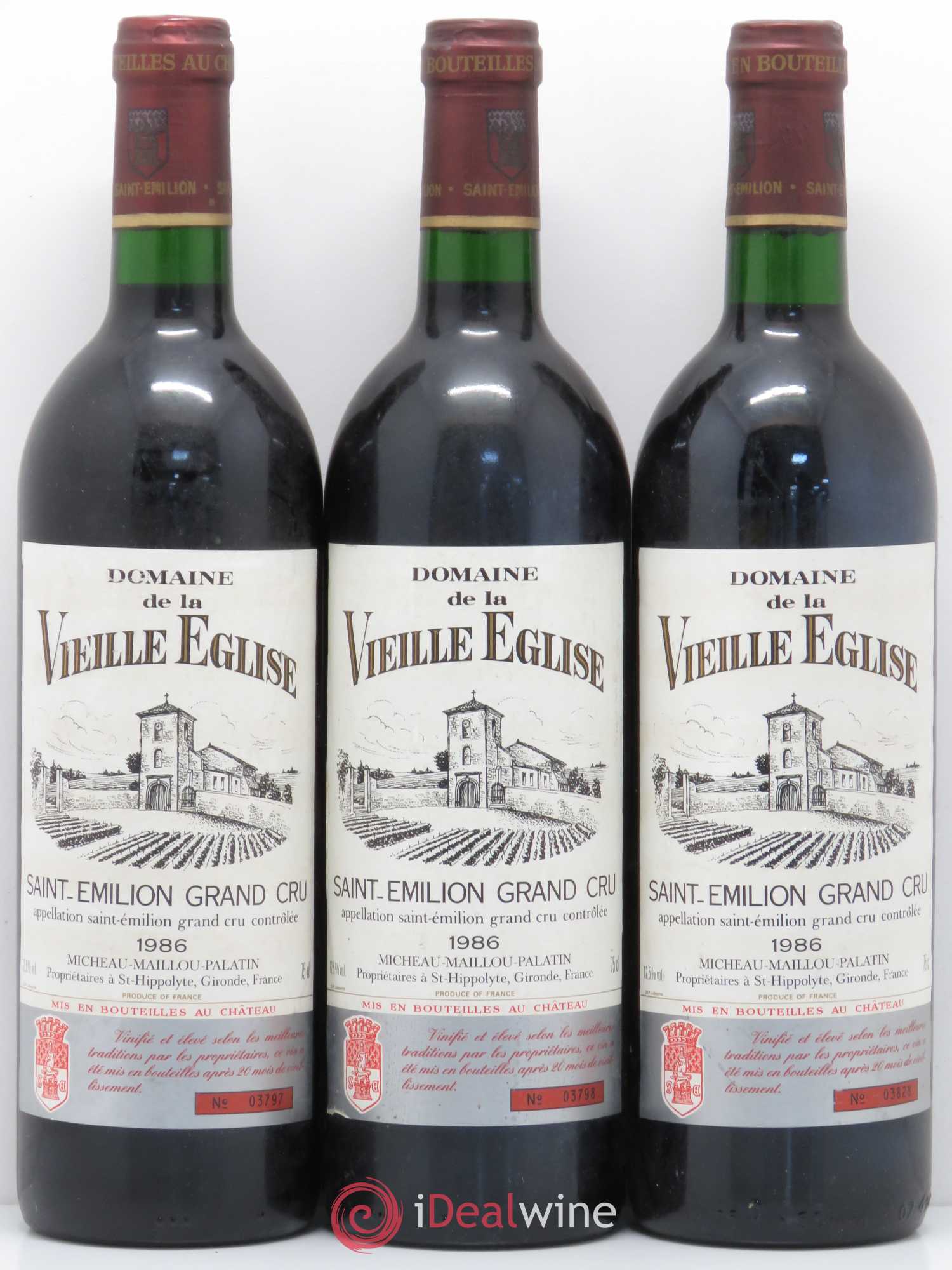 Saint-Émilion Grand Cru Domaine de La Vieille Eglise (sans prix de réserve) 1986 - Posten von 3 Flaschen - 0