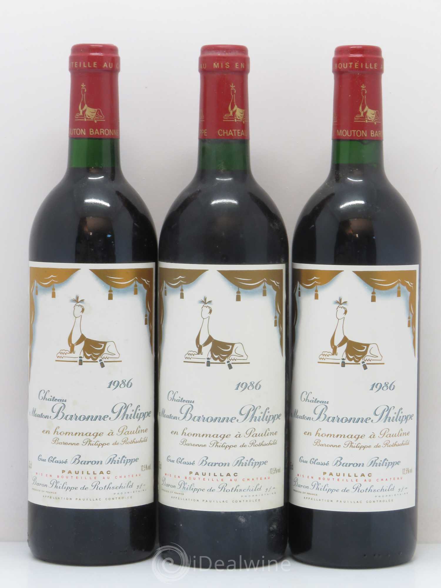 Château d' Armailhac - Mouton Baron(ne) Philippe 5ème Grand Cru Classé 1986 - Lot de 12 bouteilles - 1