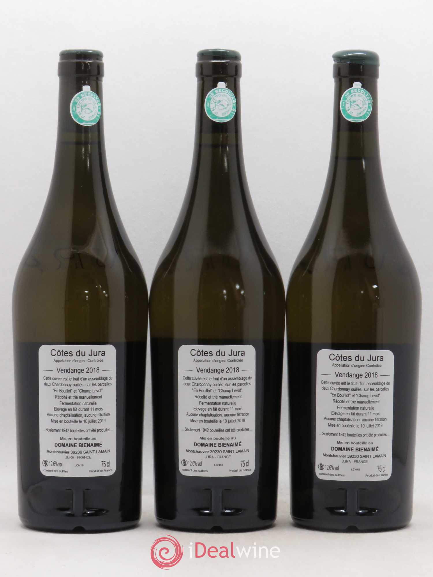 Côtes du Jura Chardonnay Bruno Bienaimé 2018 - Lot de 3 bouteilles - 1