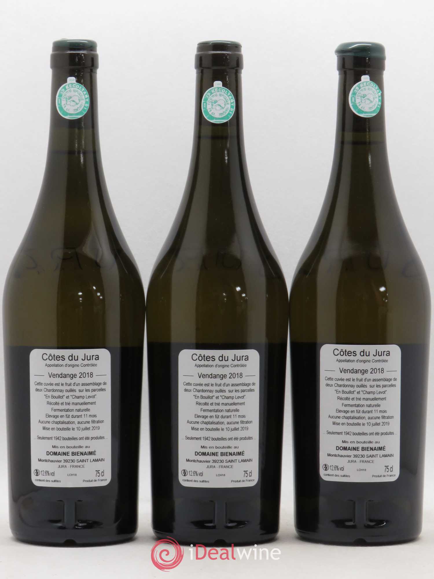 Côtes du Jura Chardonnay Bruno Bienaimé 2018 - Lot de 3 bouteilles - 1
