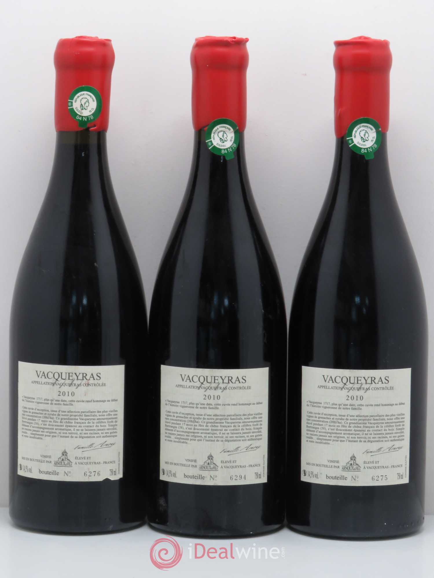Vacqueyras 1717 Maison Arnoux 2010 - Lot of 3 bottles - 1