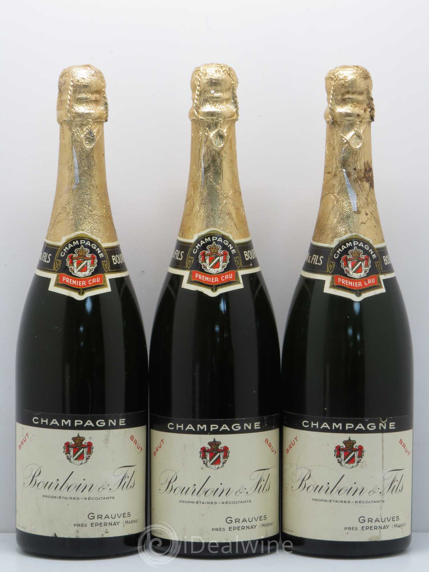 Champagne brut 1er cru Bourboin et Fils à Grauves - Posten von 3 Flaschen - 0