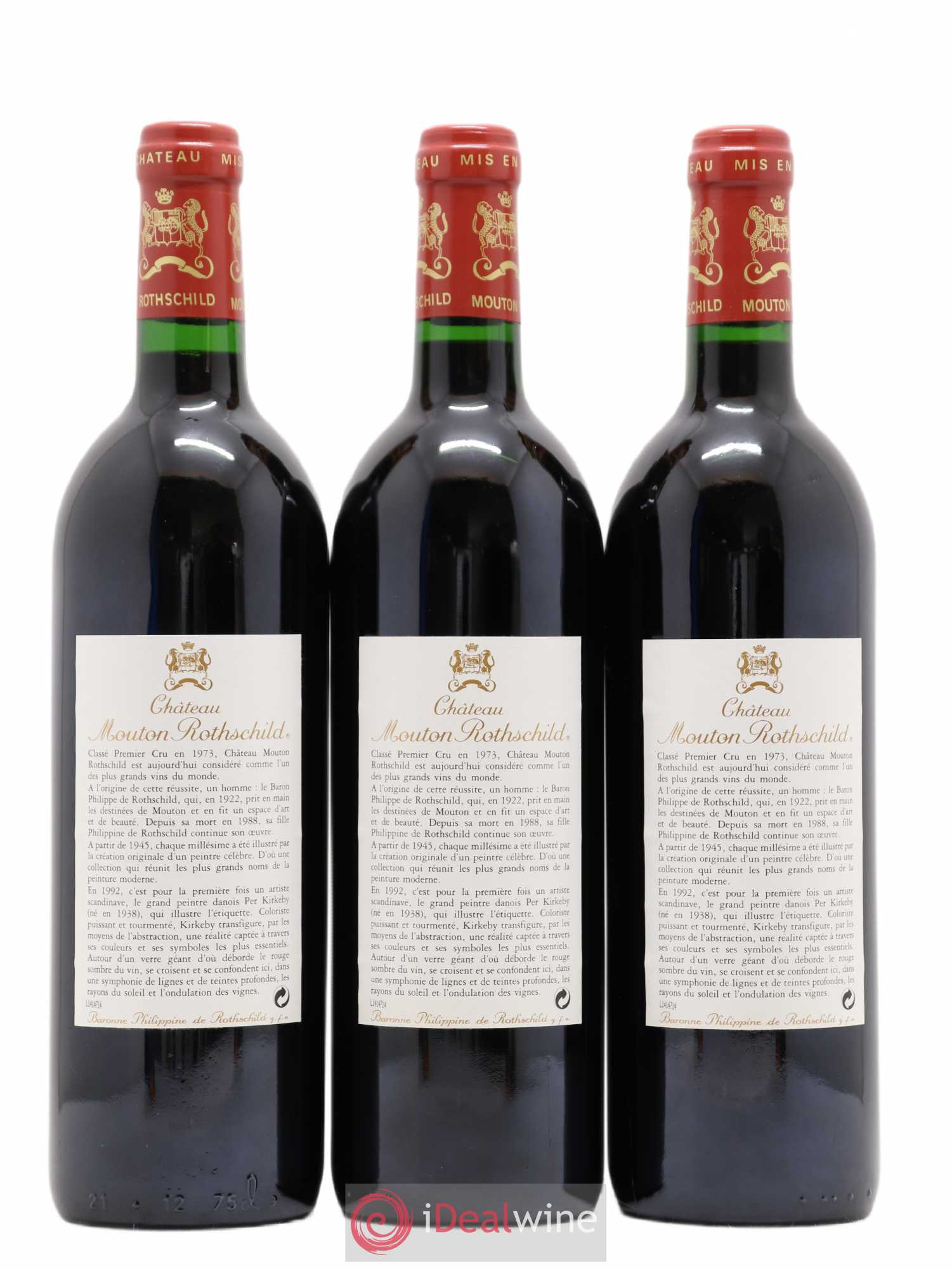 Château Mouton Rothschild 1er Grand Cru Classé 1992 - Lot de 3 bouteilles - 1