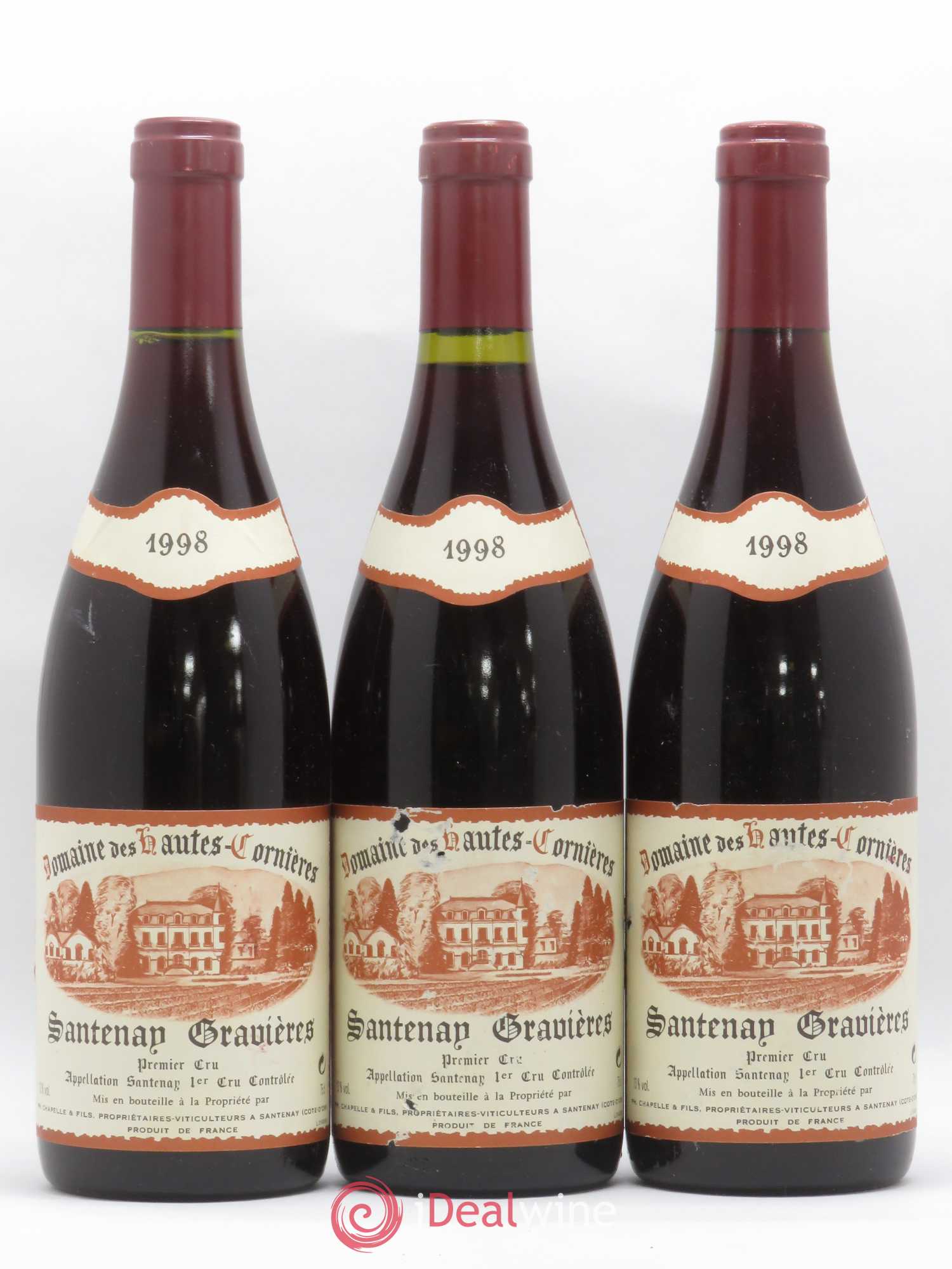 Santenay 1er Cru Gravieres Domaine des Hautes Cornieres Chapelle & Fils 1998 - Posten von 3 Flaschen - 0