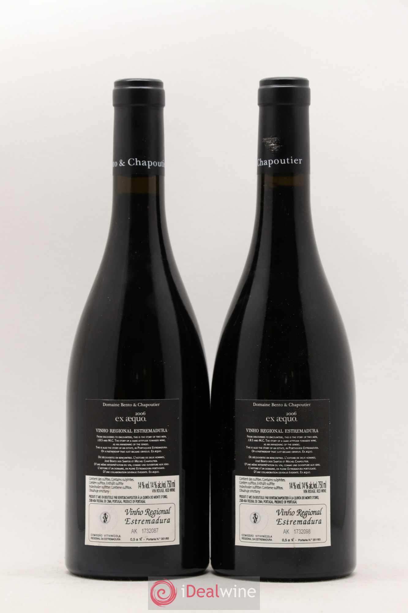 Portugal Ex Aequo Extremadura Domaine Bento et Chapoutier 2006 - Lot of 2 bottles - 1