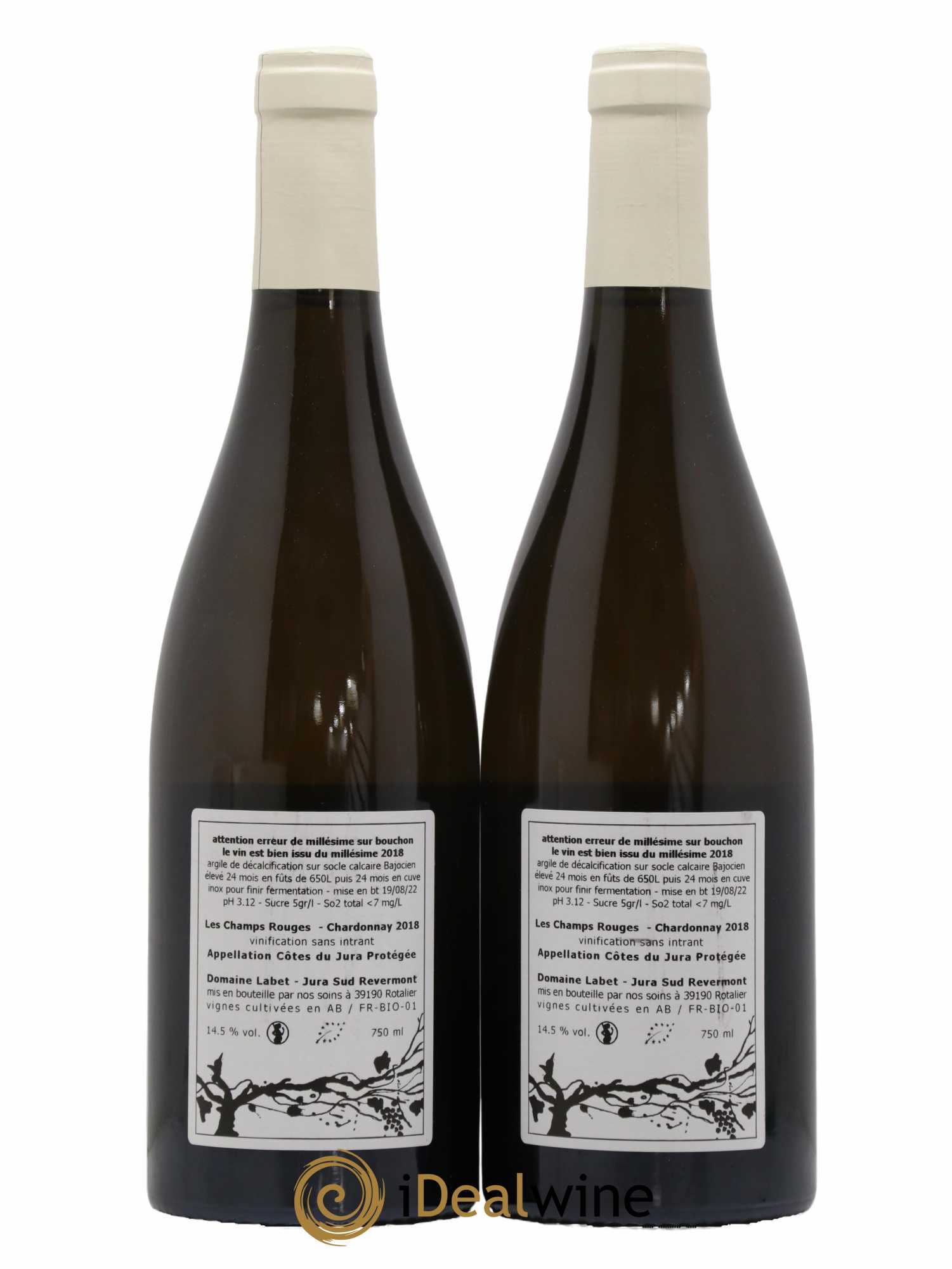 Côtes du Jura Chardonnay Les Champs Rouges Romain - Julien  - Charline Labet 2018 - Lot de 2 bouteilles - 1