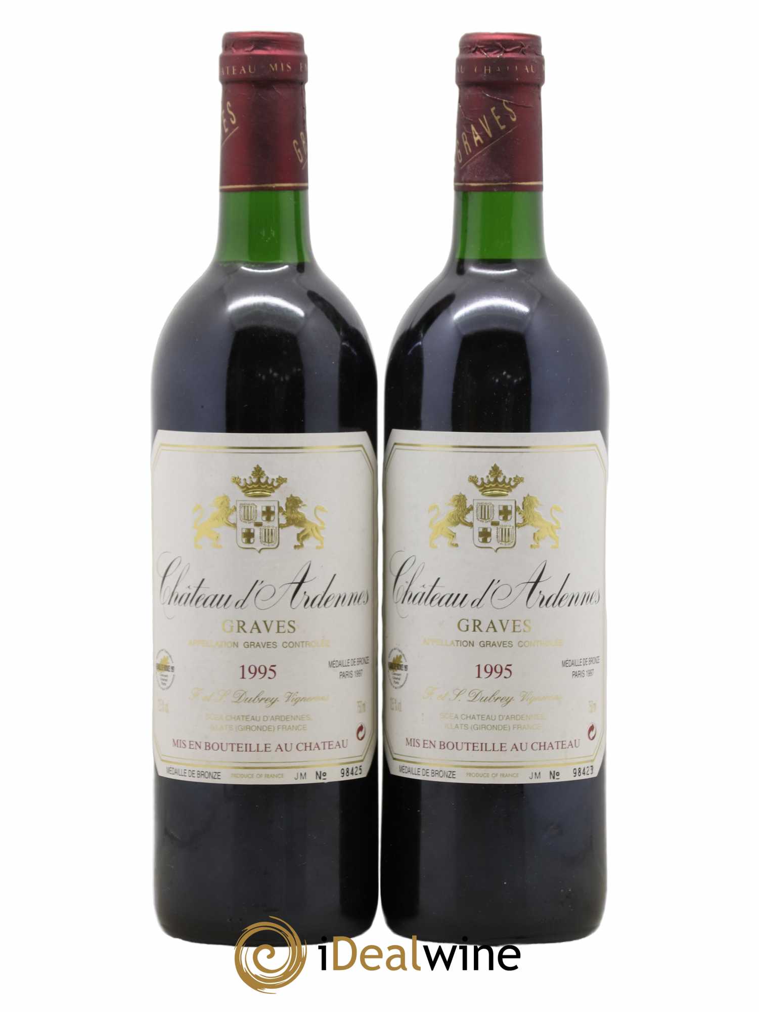 Graves Château D'Ardennes F Et Dubrey 1995 - Posten von 2 Flaschen - 0
