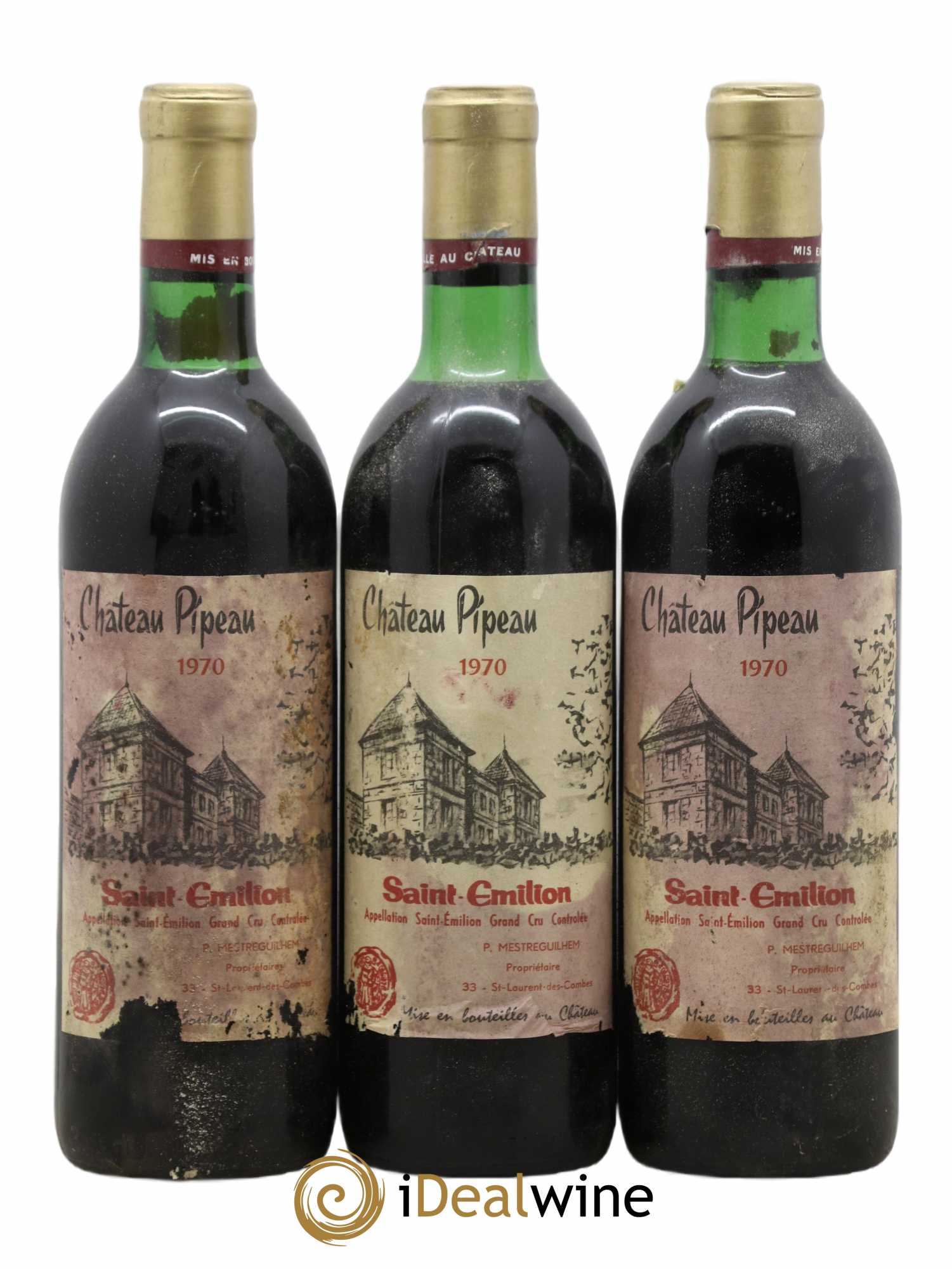 Château Pipeau 1970 - Lot de 3 bouteilles - 0