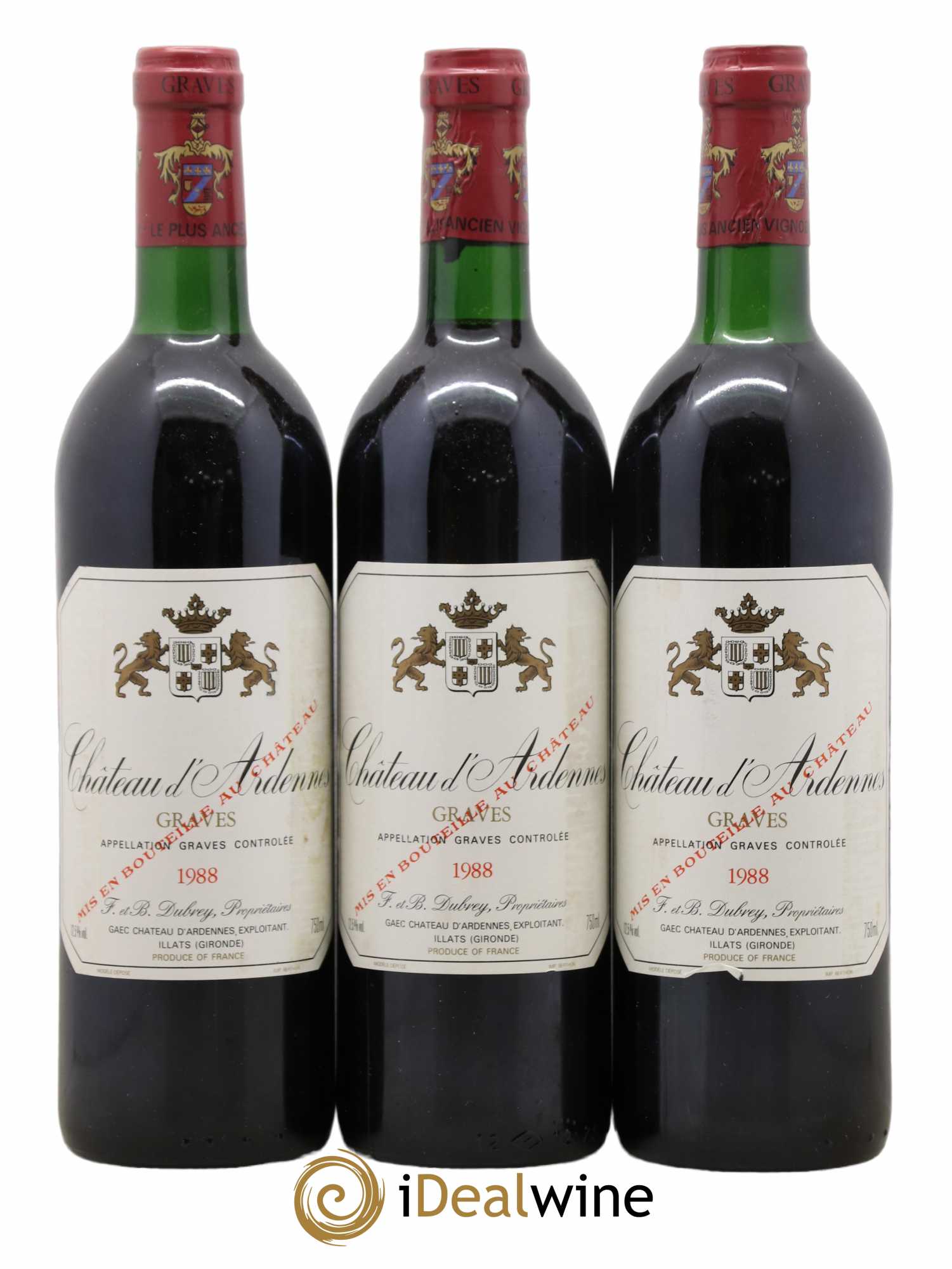 Graves Château D'Ardennes F Et Dubrey 1988 - Posten von 3 Flaschen - 0