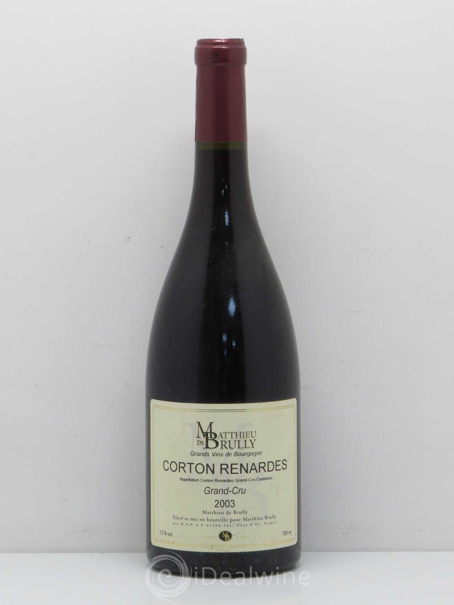 Corton Grand Cru Les Renardes Matthieu de Brully 2003 - Posten von 1 Flasche - 0