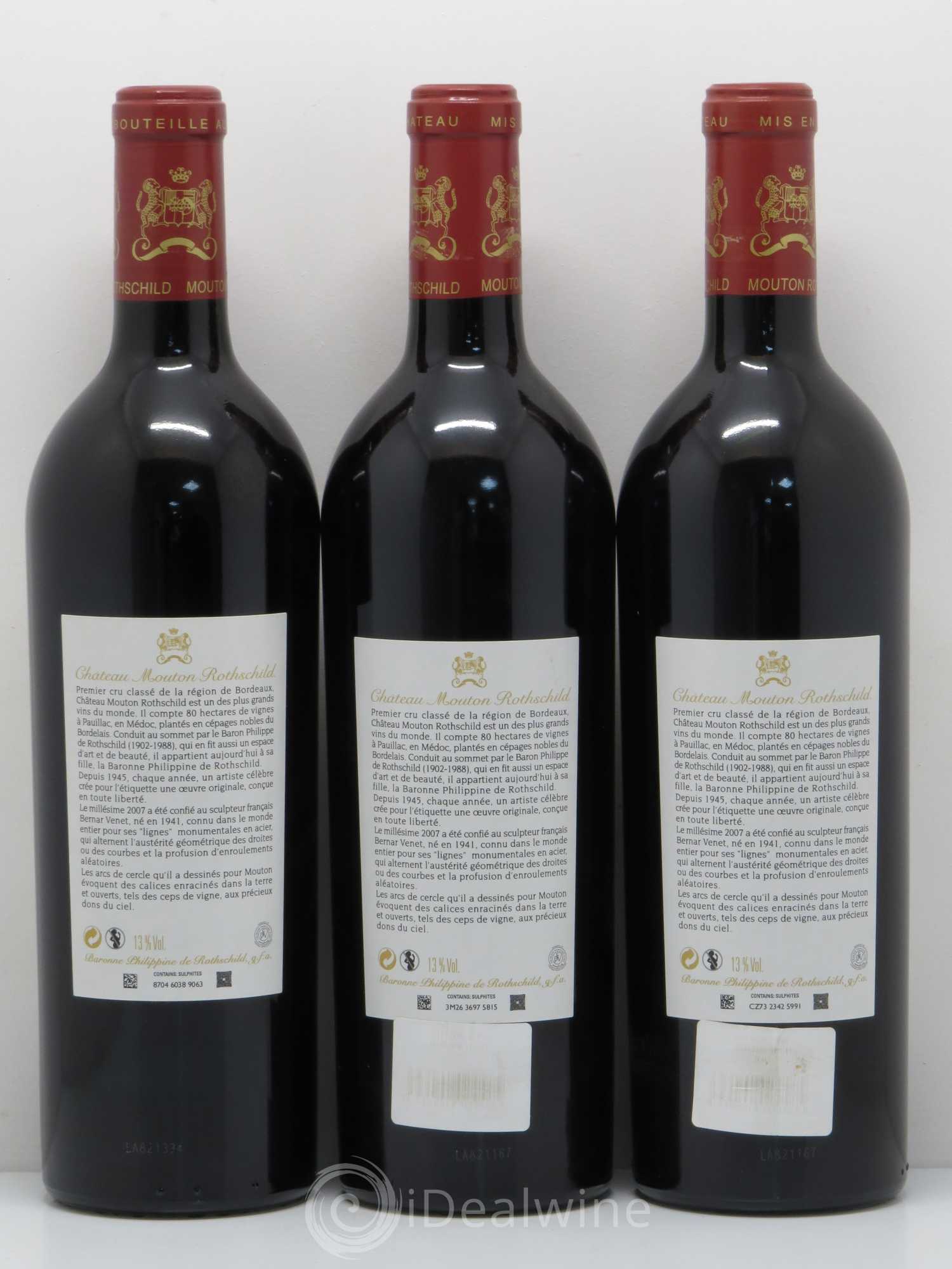 Château Mouton Rothschild 1er Grand Cru Classé 2007 - Lot de 3 bouteilles - 1
