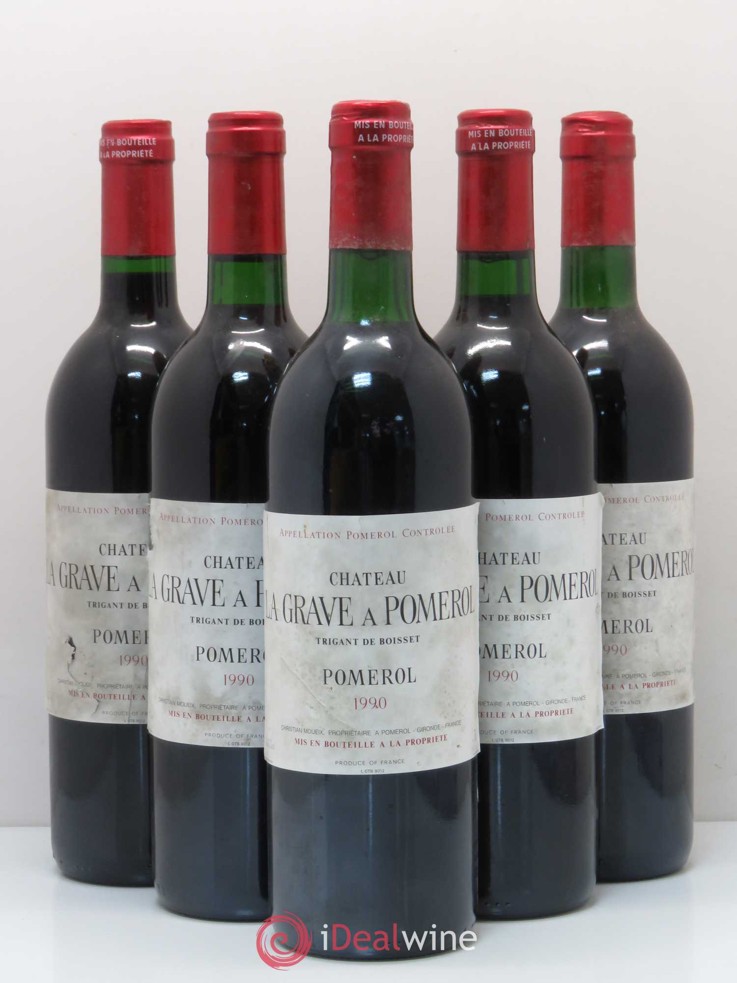 Château La Grave à Pomerol (Trigant de Boisset) 1990 - Lot de 5 bouteilles - 0
