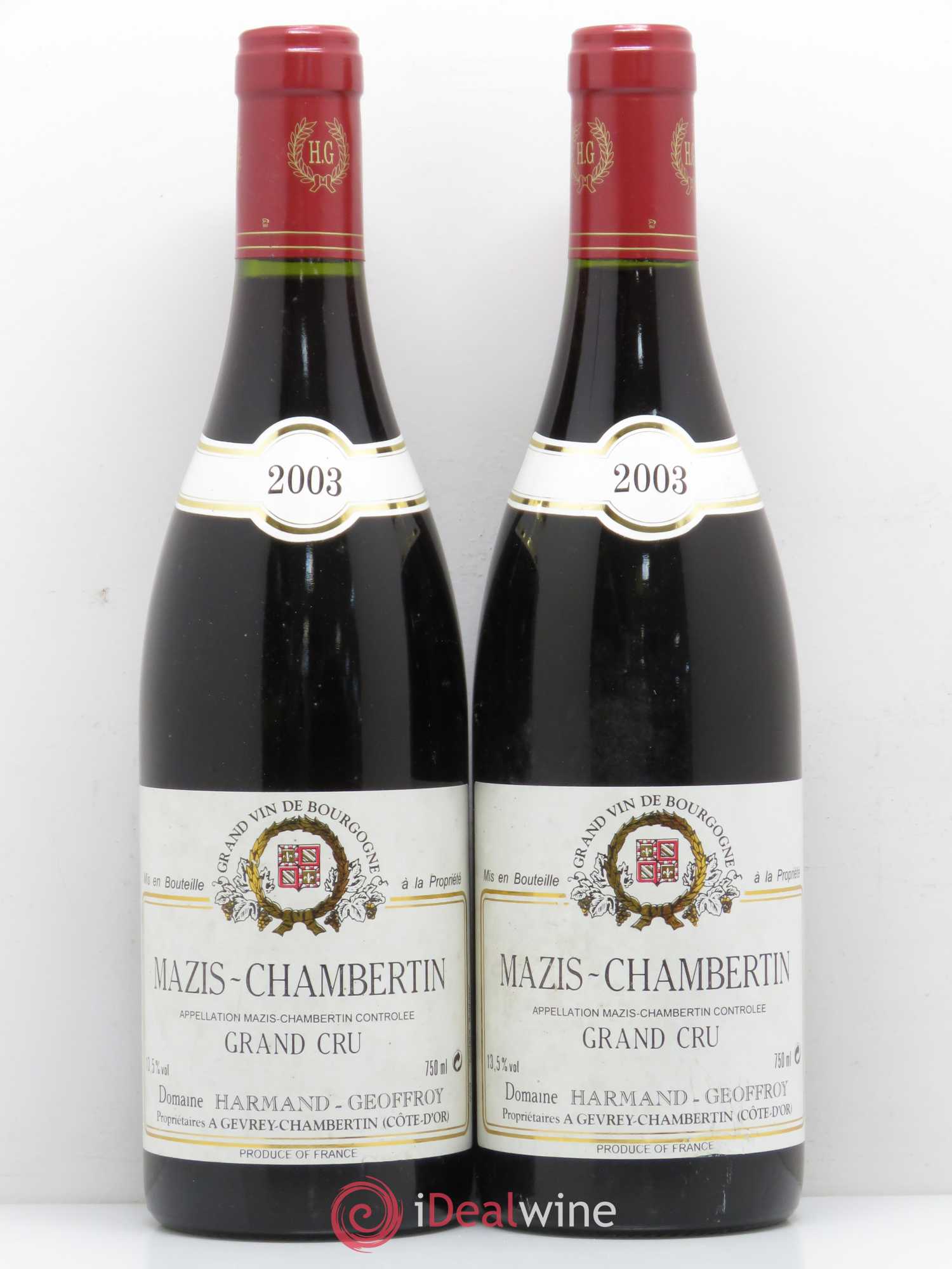 Mazis-Chambertin Grand Cru Harmand-Geoffroy (Domaine) 2003 - Lot de 2 bouteilles - 0