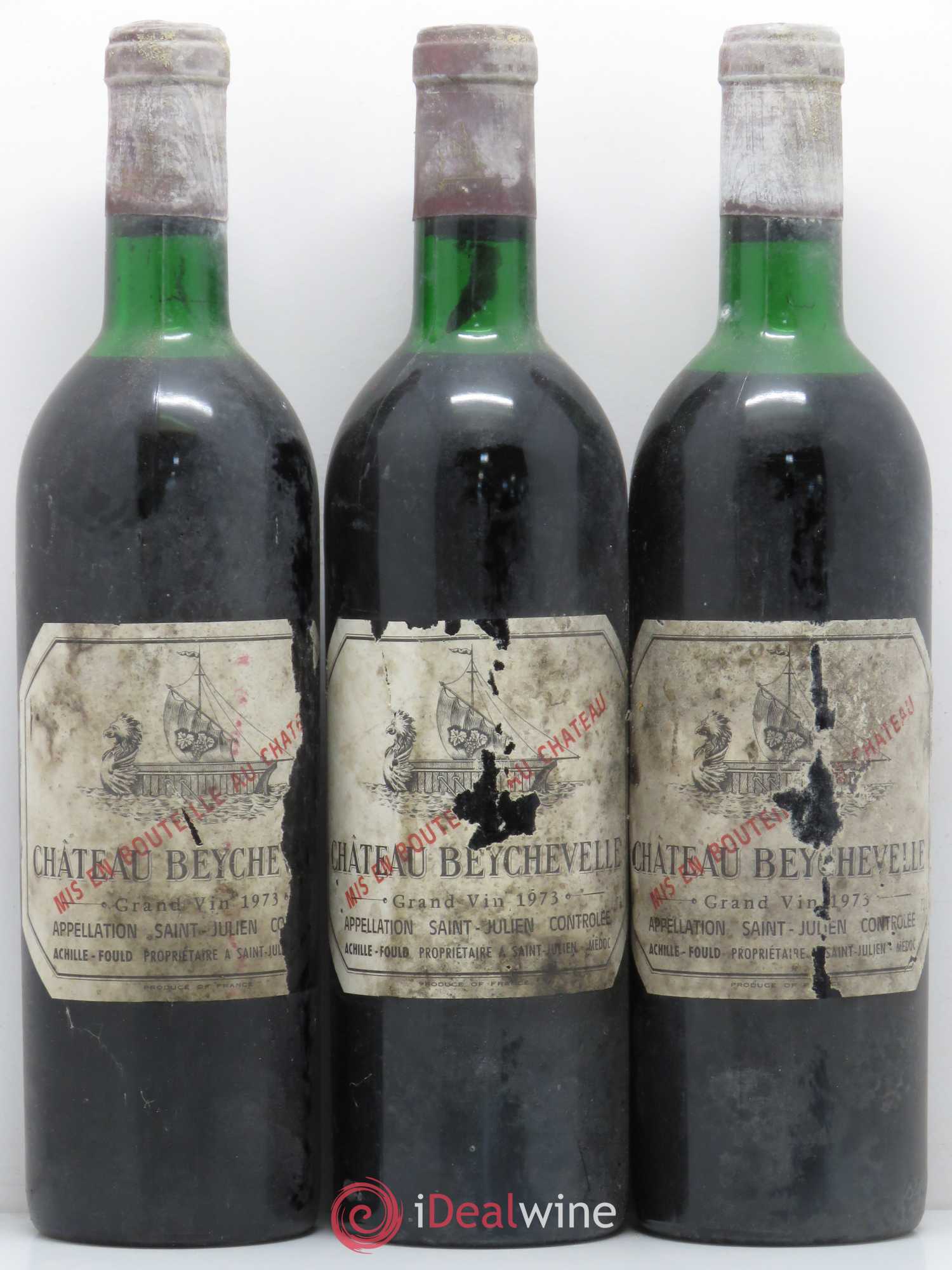 Château Beychevelle 4ème Grand Cru Classé 1973 - Lot de 3 bouteilles - 0