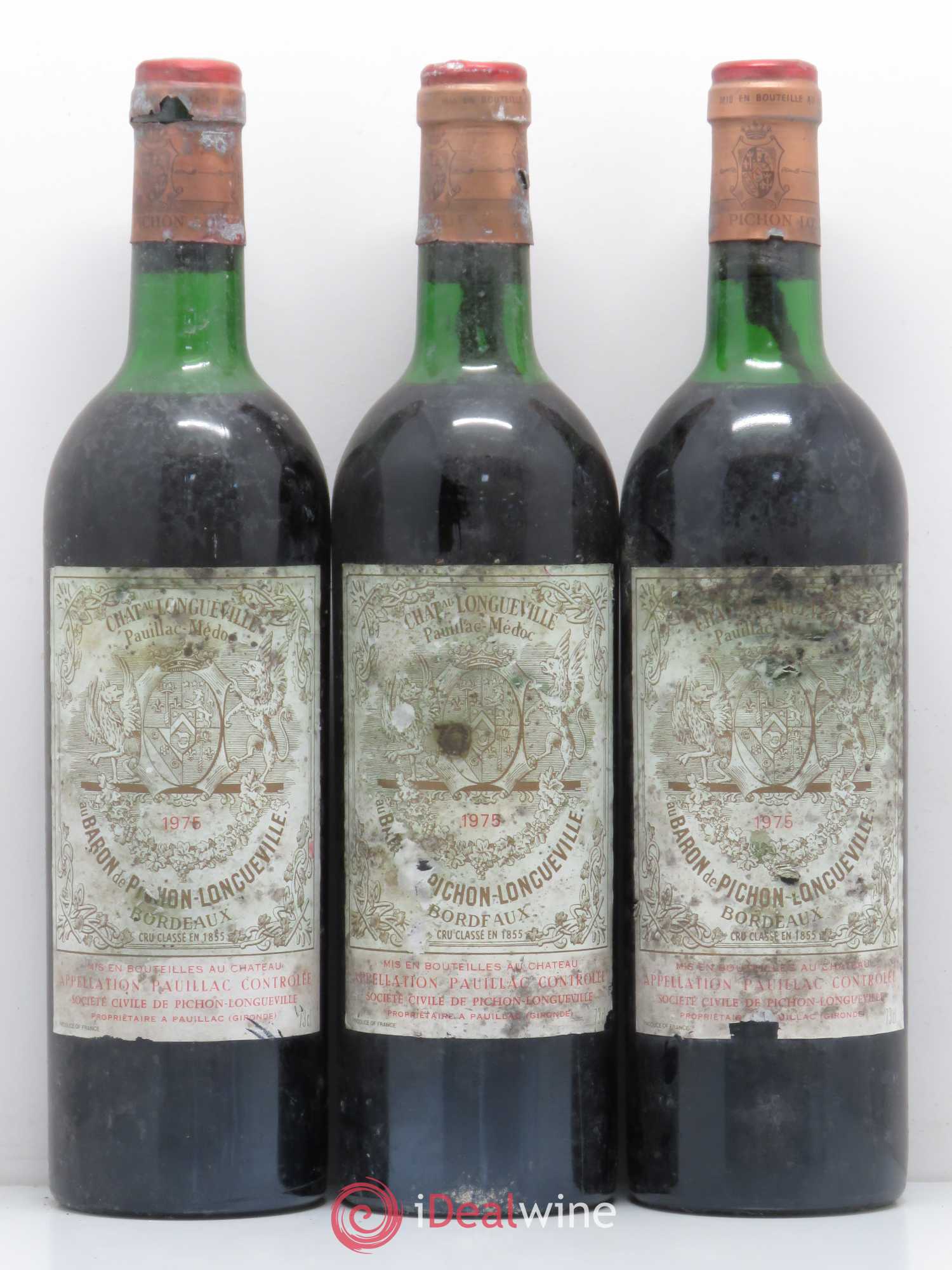 Pichon Longueville Baron 2ème Grand Cru Classé 1975 - Lot de 3 bouteilles - 0