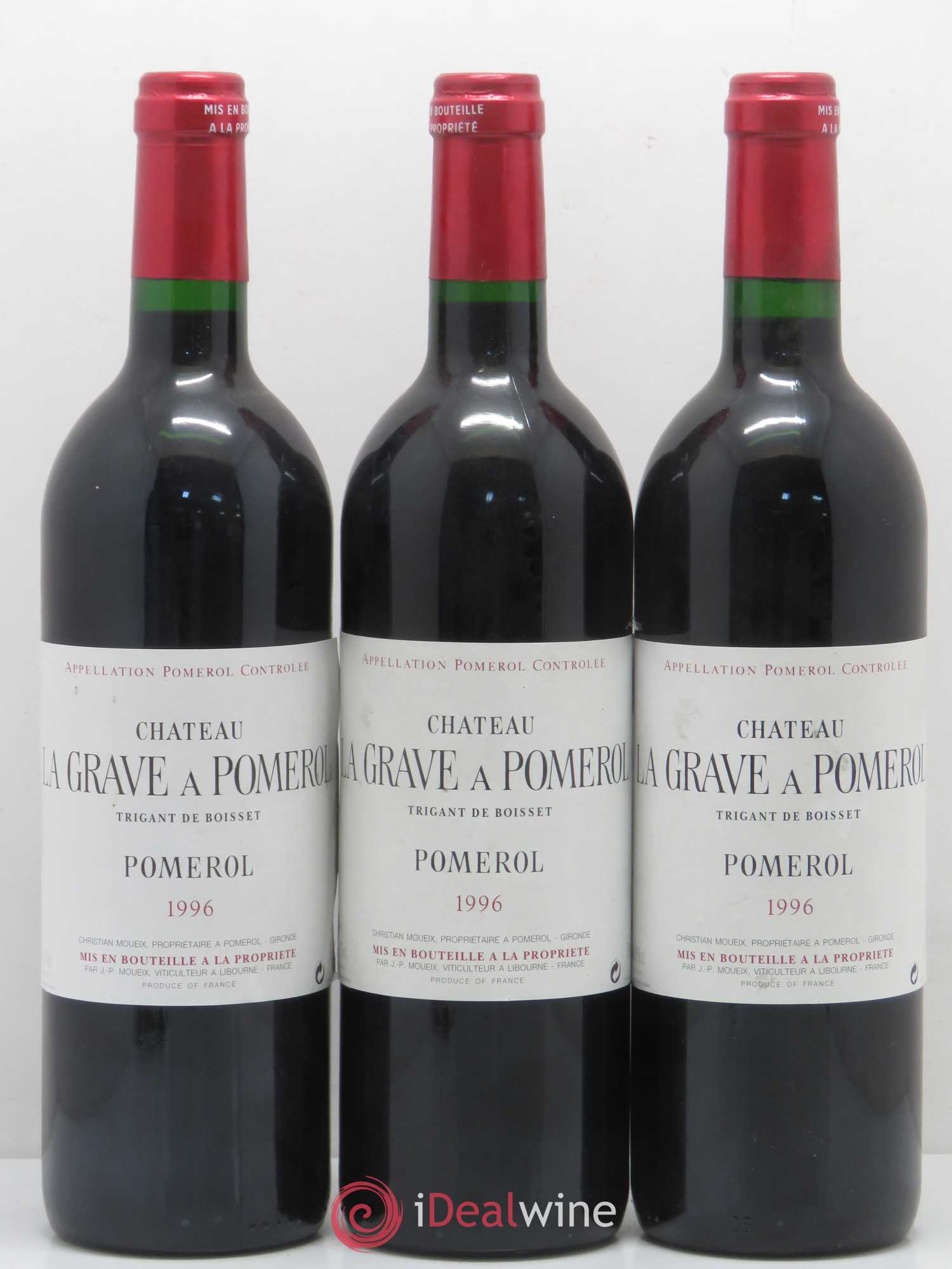 Château La Grave à Pomerol (Trigant de Boisset) 1996 - Lot de 3 bouteilles - 0