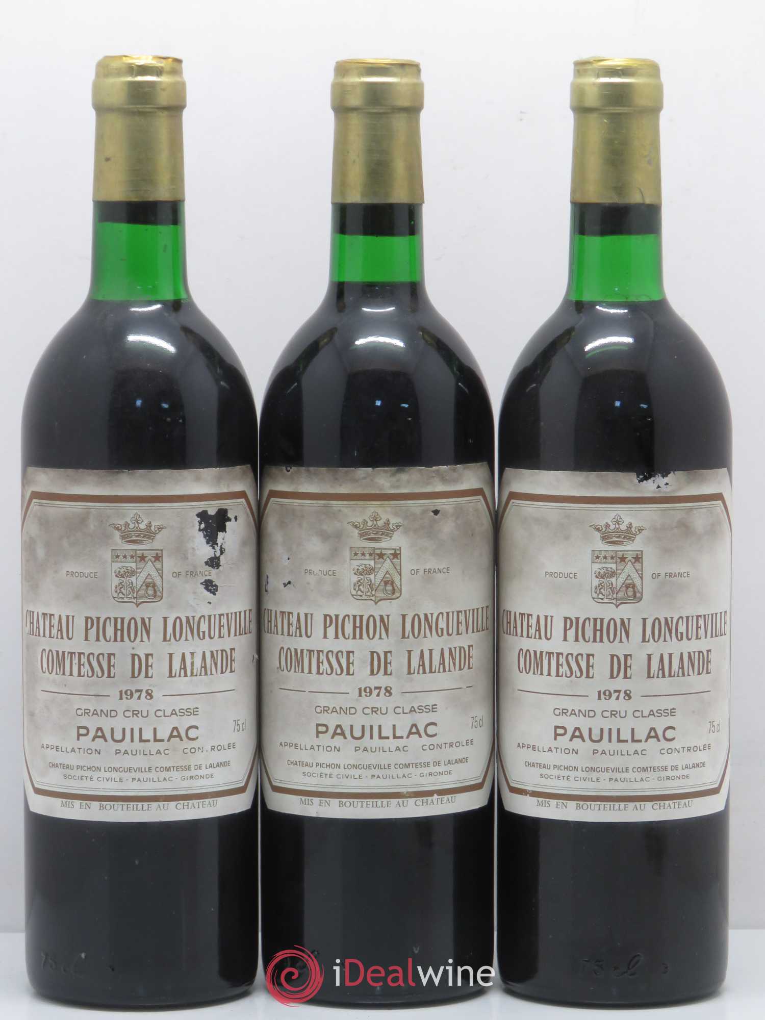 Château Pichon Longueville Comtesse de Lalande 2ème Grand Cru Classé 1978 - Lot de 3 bouteilles - 0
