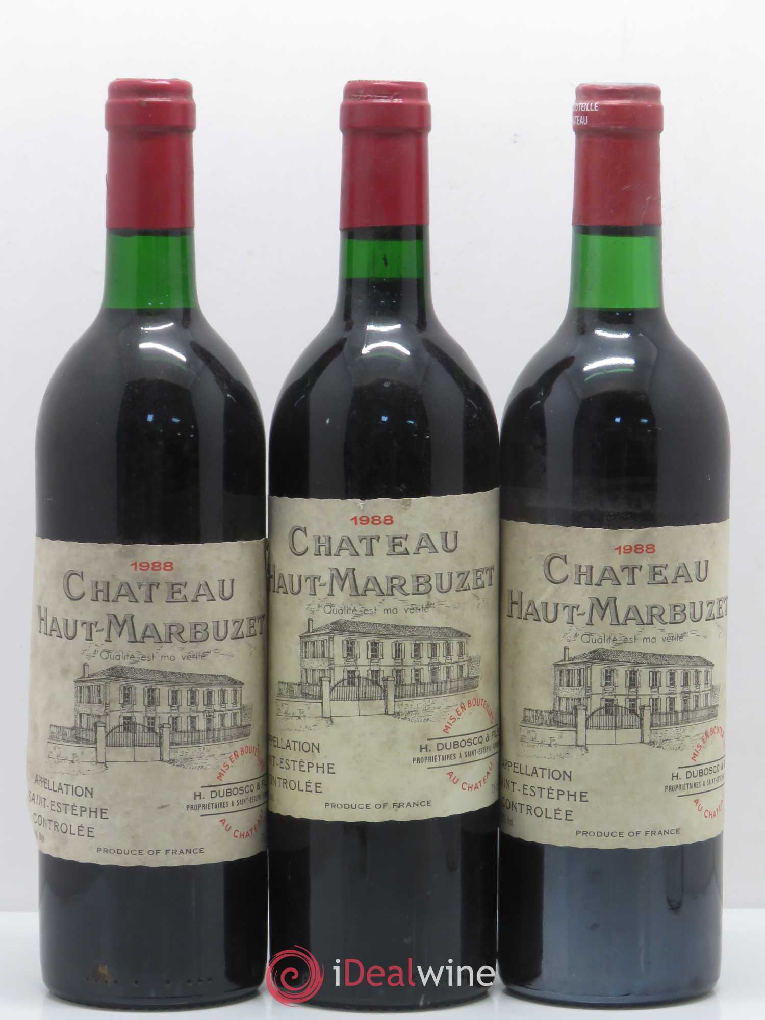 Château Haut Marbuzet 1988 - Lot de 3 bouteilles - 0
