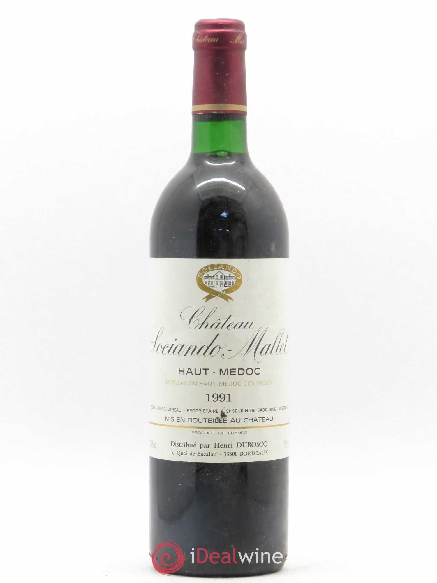 Château Sociando Mallet 1991 - Lot de 1 bouteille - 0