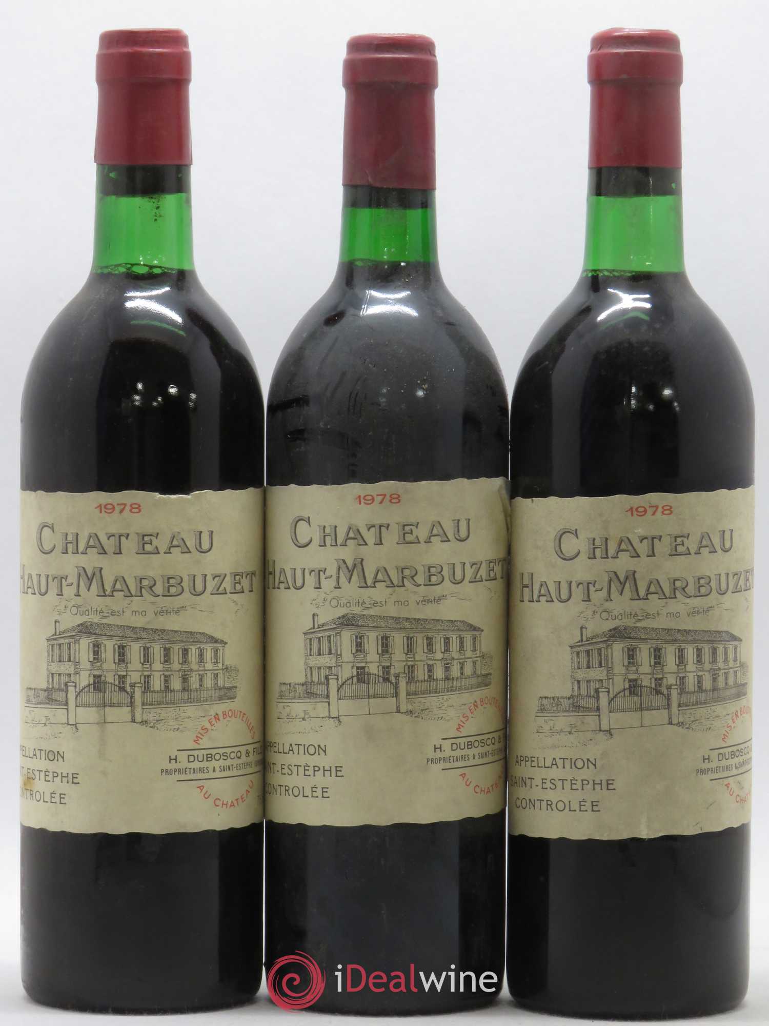 Château Haut Marbuzet 1978 - Lot de 3 bouteilles - 0