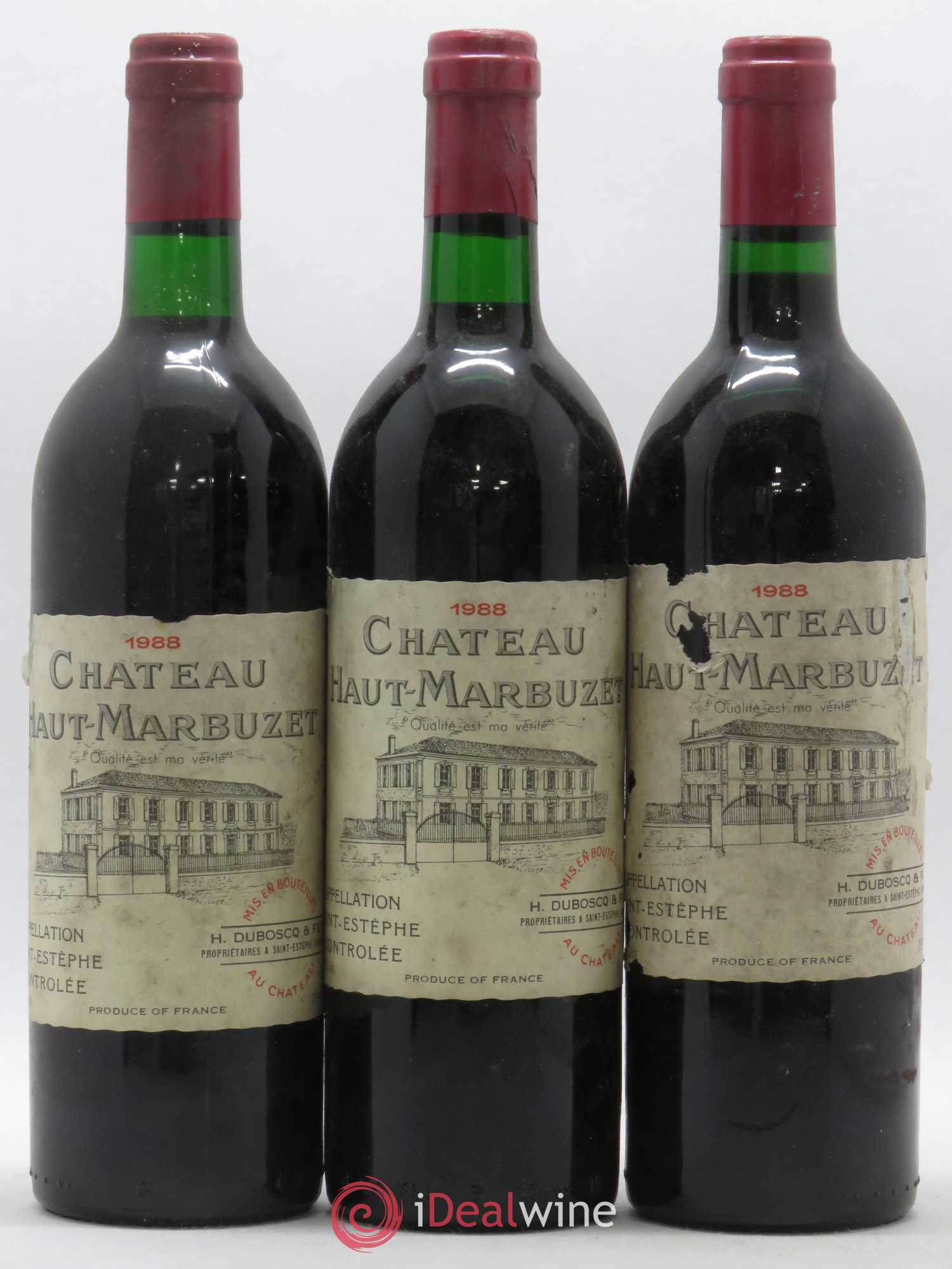 Château Haut Marbuzet 1988 - Lot de 3 bouteilles - 0