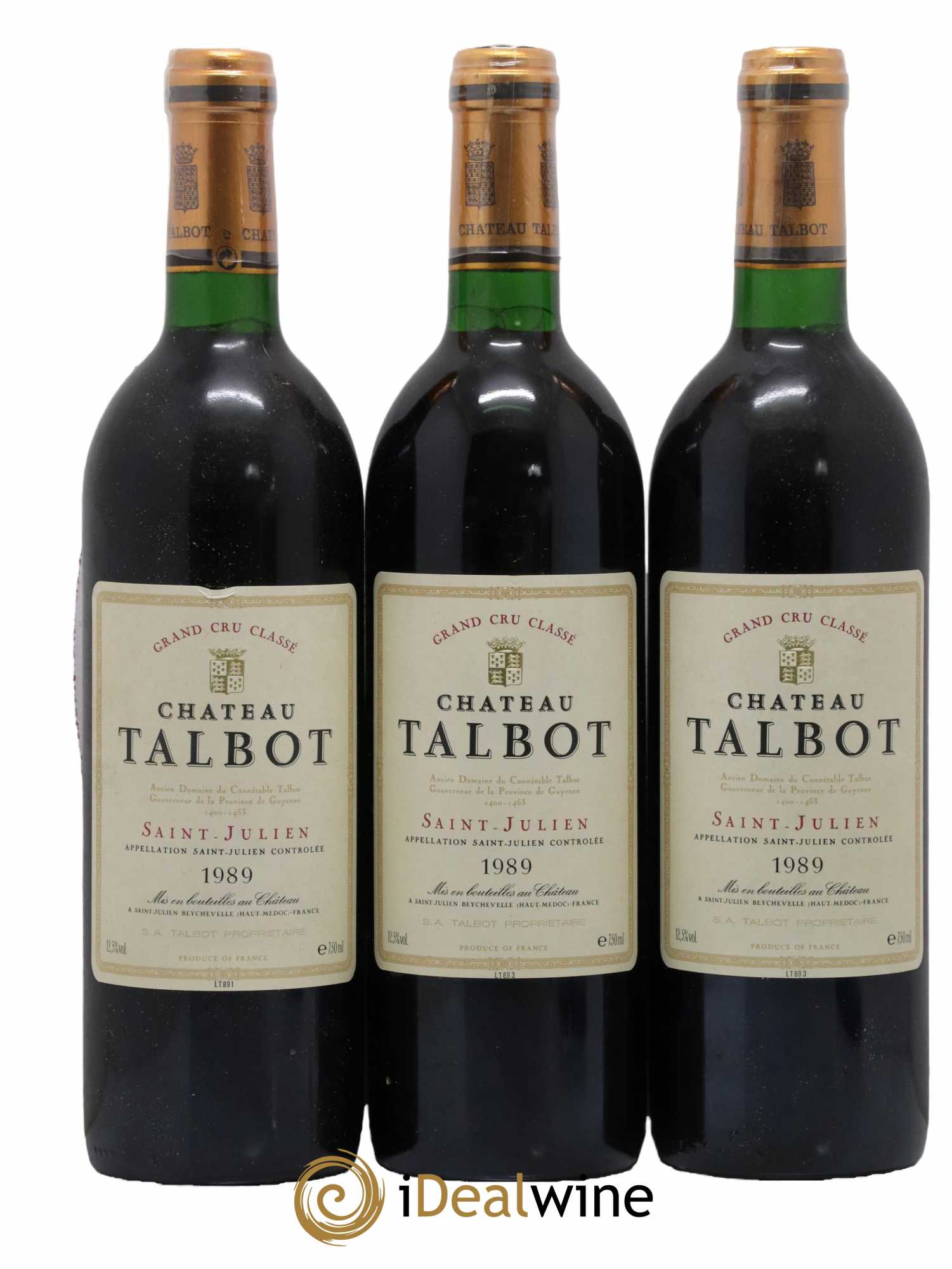 Château Talbot 4ème Grand Cru Classé 1989 - Lot de 3 bouteilles - 0