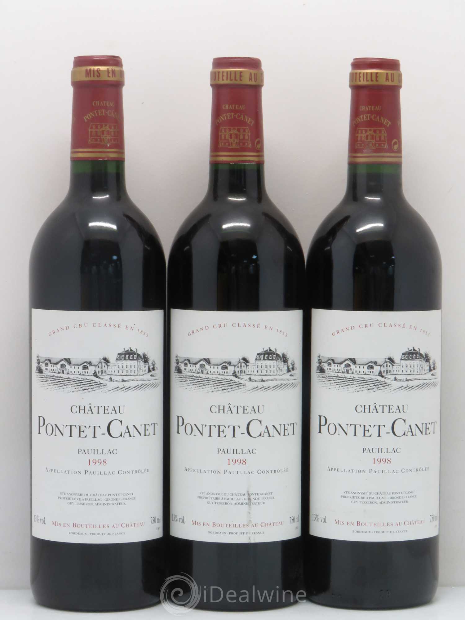 Château Pontet Canet 5ème Grand Cru Classé 1998 - Lot de 3 bouteilles - 0