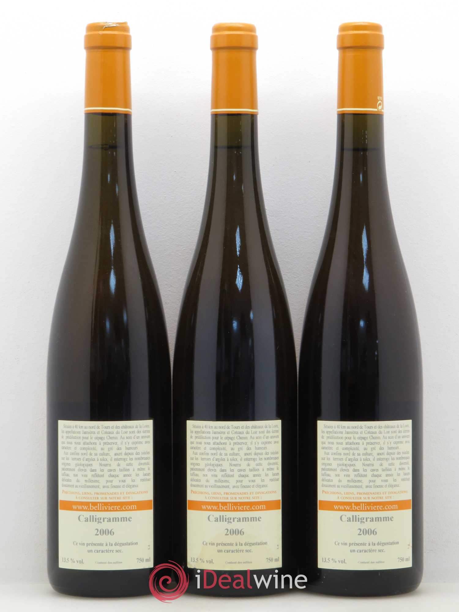 Jasnières Calligramme Domaine de Bellivière 2006 - Lot de 3 bouteilles - 1