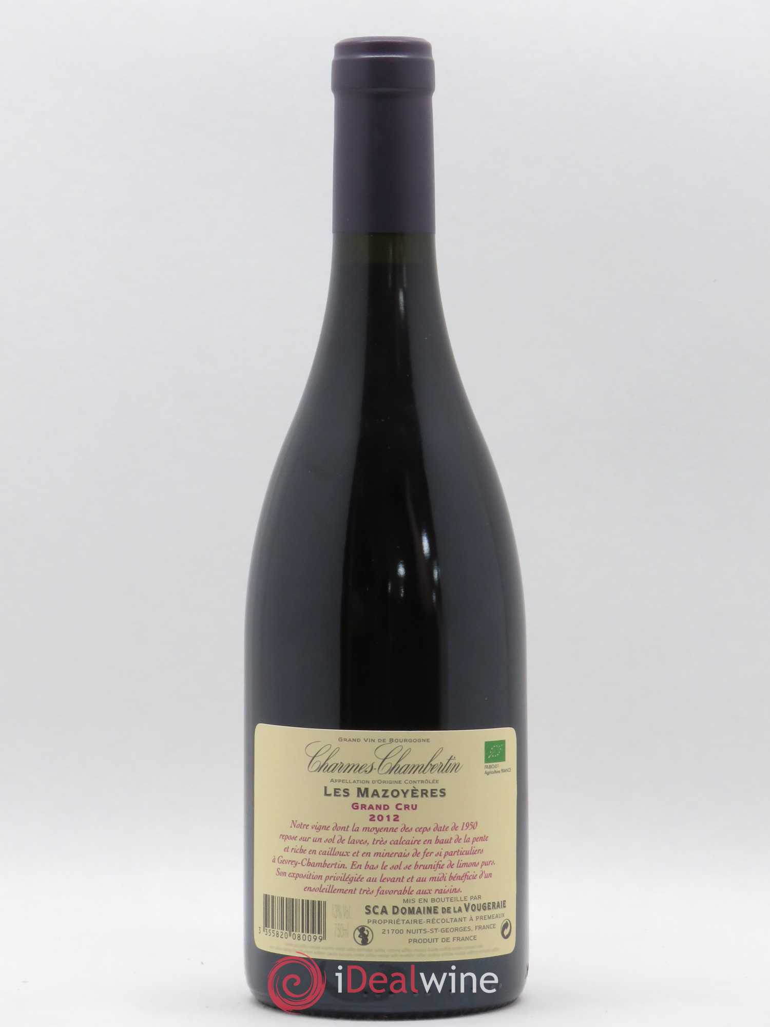 Charmes-Chambertin Grand Cru Les Mazoyères La Vougeraie 2012 - Lot de 1 bouteille - 1