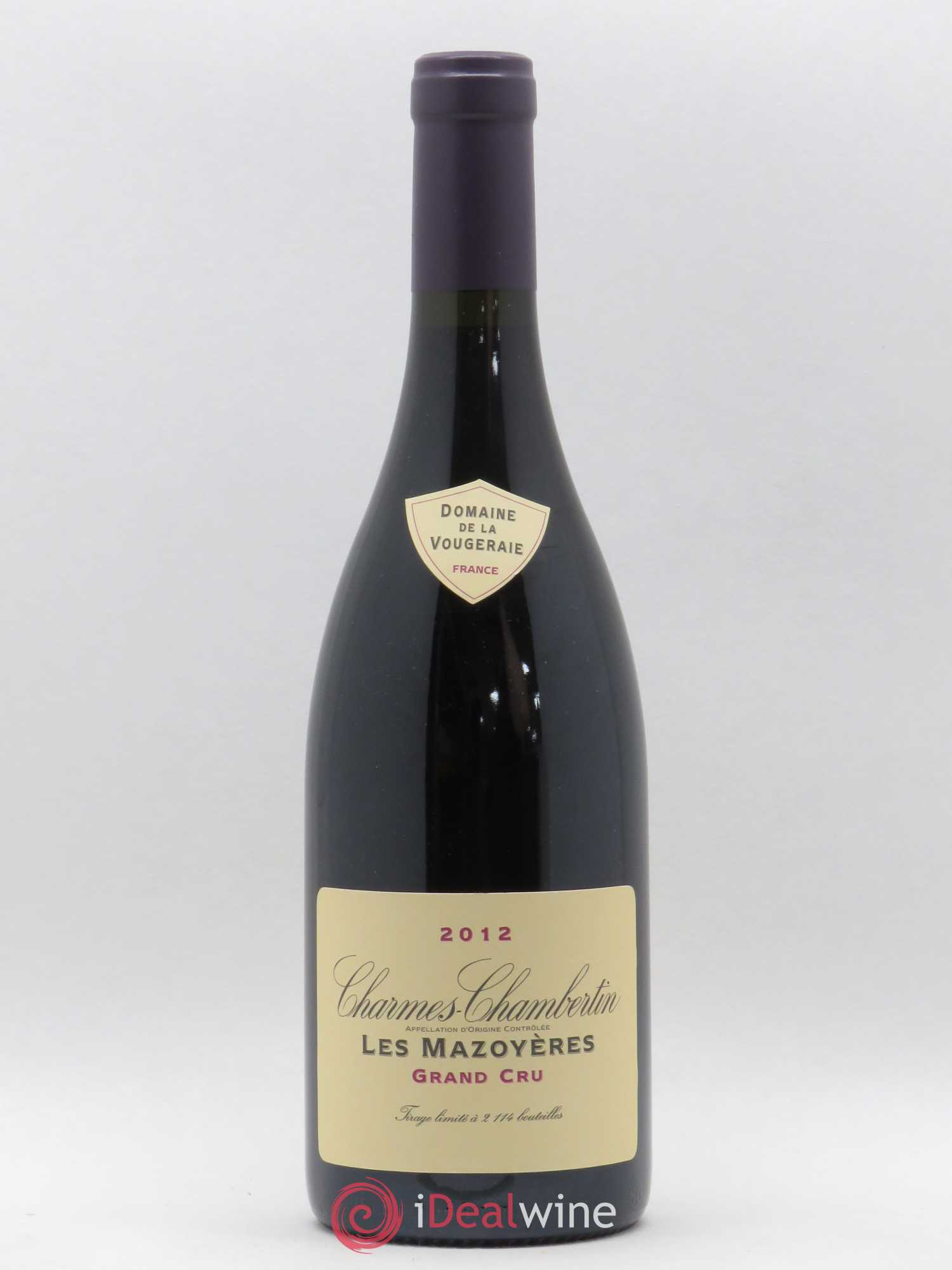 Charmes-Chambertin Grand Cru Les Mazoyères La Vougeraie 2012 - Lot de 1 bouteille - 0