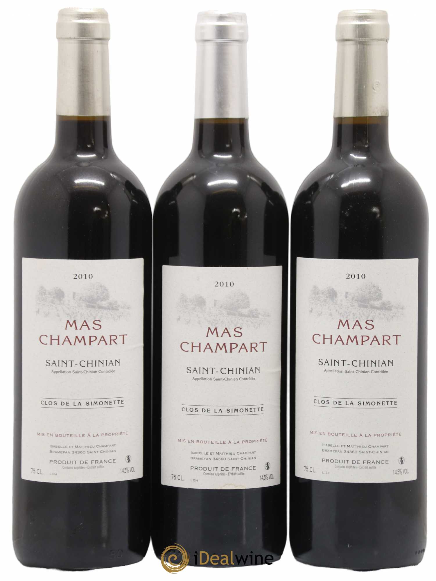 Saint-Chinian Mas Champart Clos de La Simonette Isabelle et Mathieu Champart 2010 - Lot de 3 bouteilles - 0