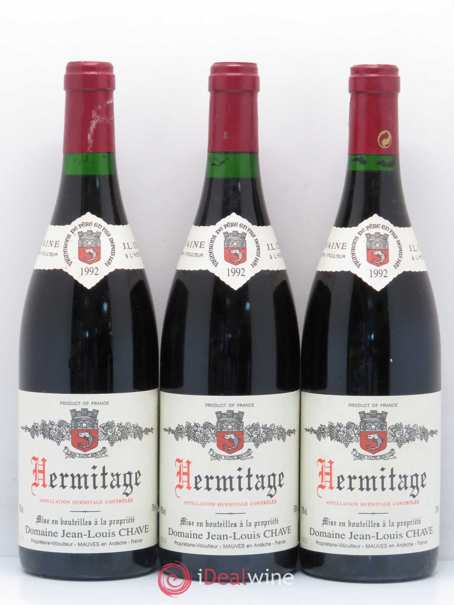 Hermitage Jean-Louis Chave 1992 - Lot de 3 bouteilles - 0