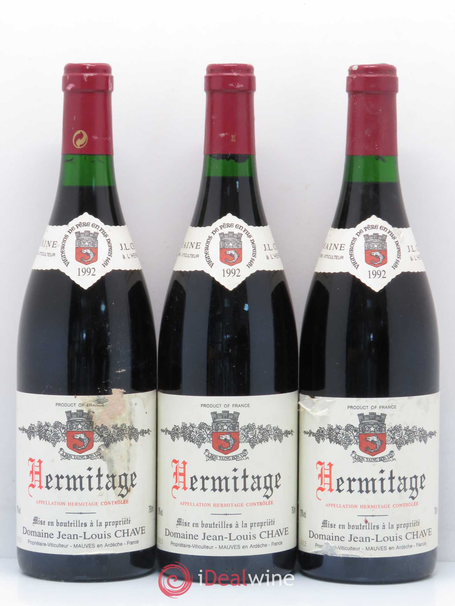 Hermitage Jean-Louis Chave 1992 - Lot de 3 bouteilles - 0