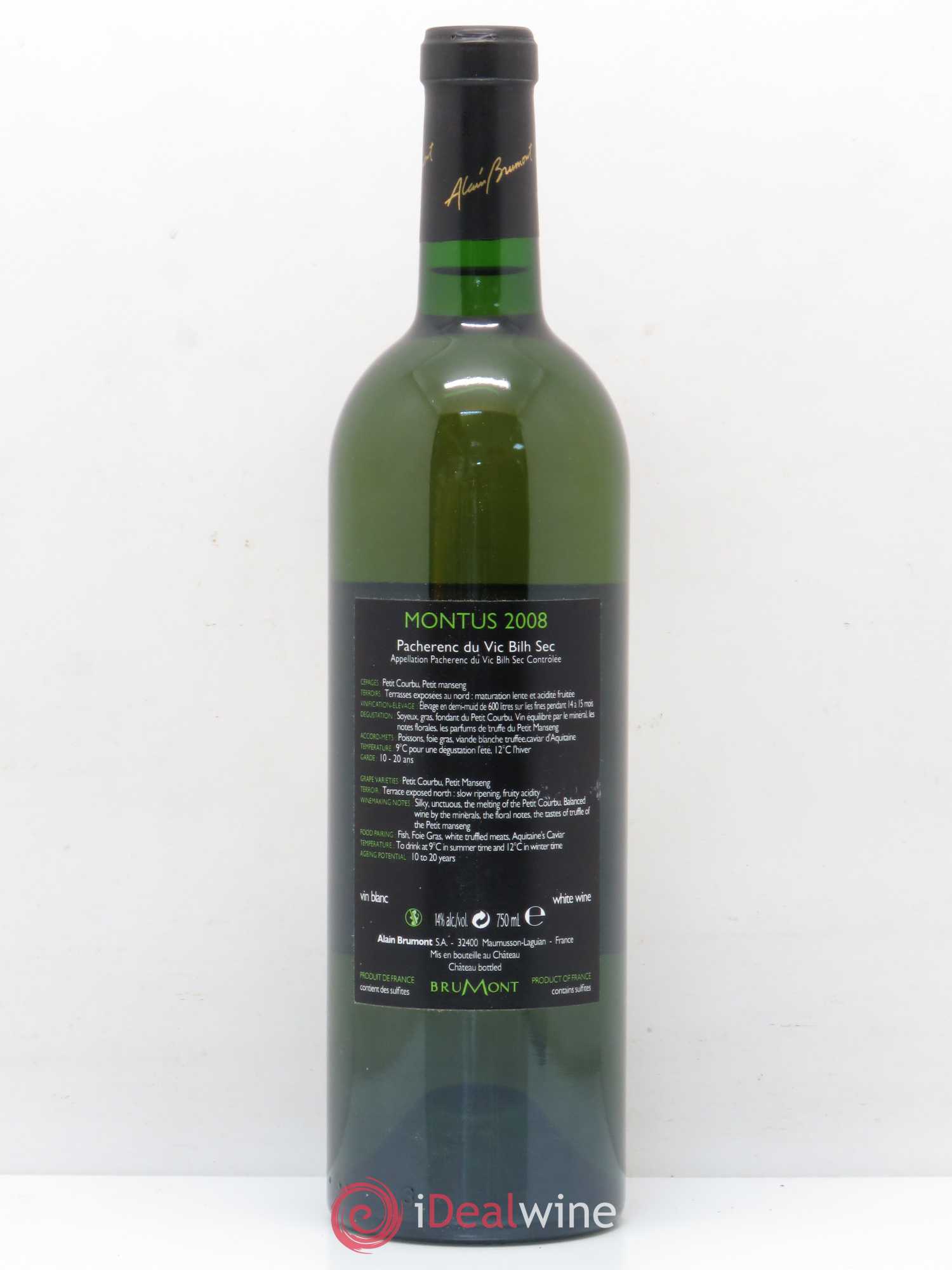 Divers Pacherenc de Vic Bilh sec Château Montus 2008 - Posten von 1 Flasche - 1