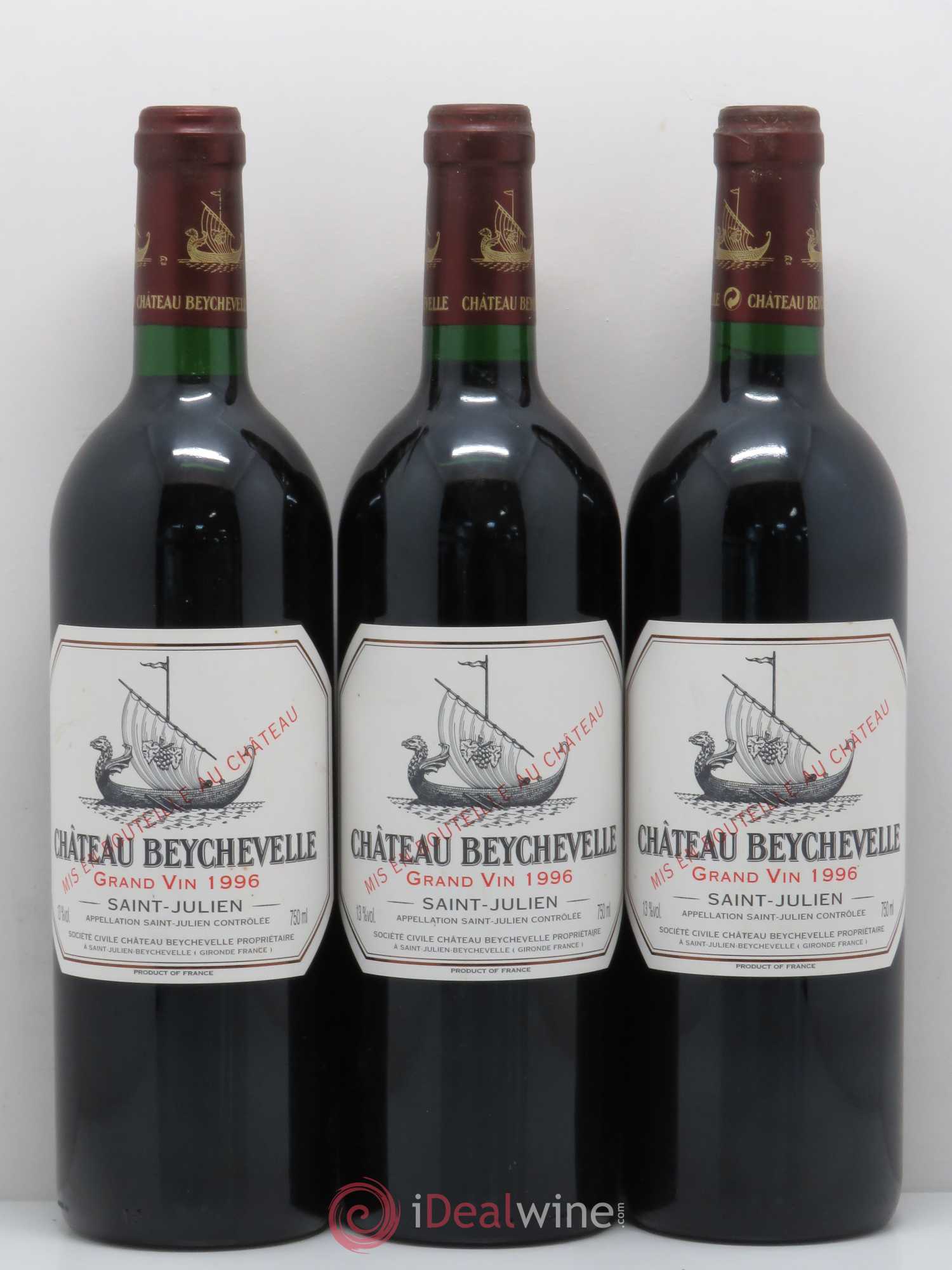 Château Beychevelle 4ème Grand Cru Classé 1996 - Lot de 3 bouteilles - 0