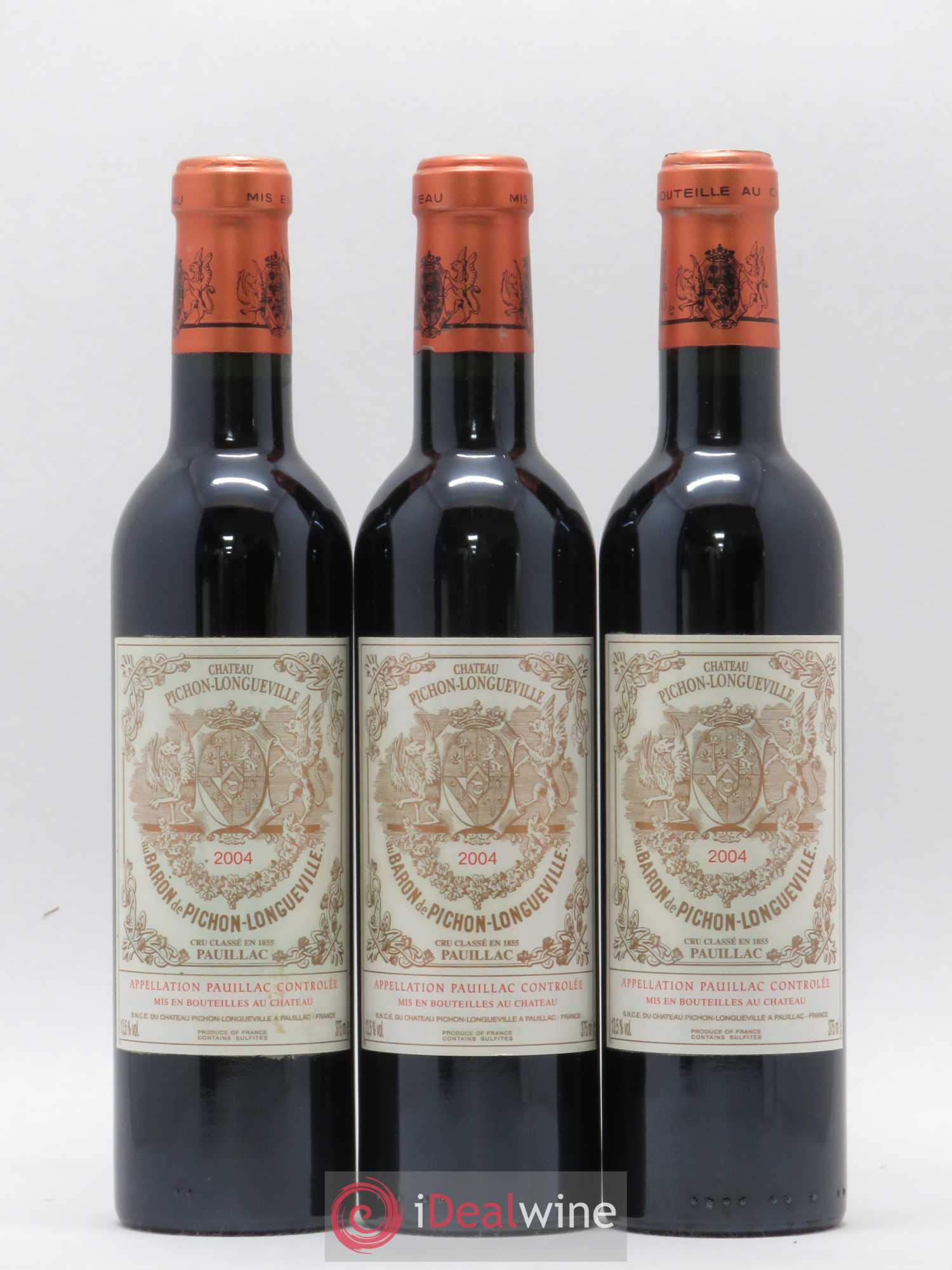 Pichon Longueville Baron 2ème Grand Cru Classé 2004 - Lot de 3 demi bouteilles - 0