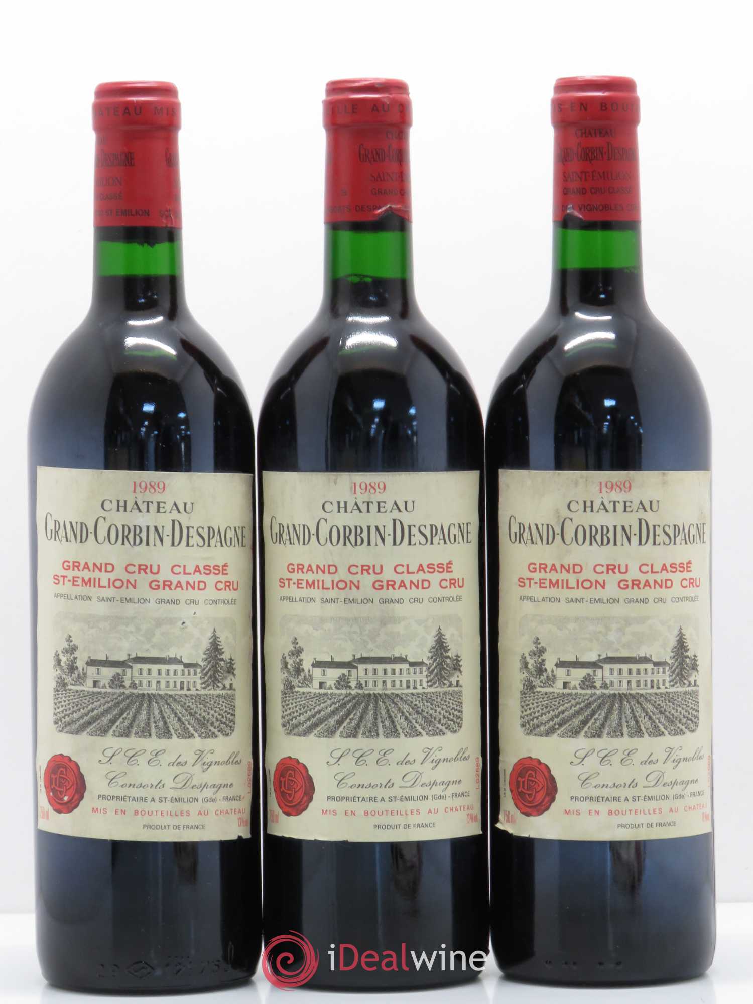 Château Grand Corbin Despagne Grand Cru Classé 1989 - Lot de 3 bouteilles - 0