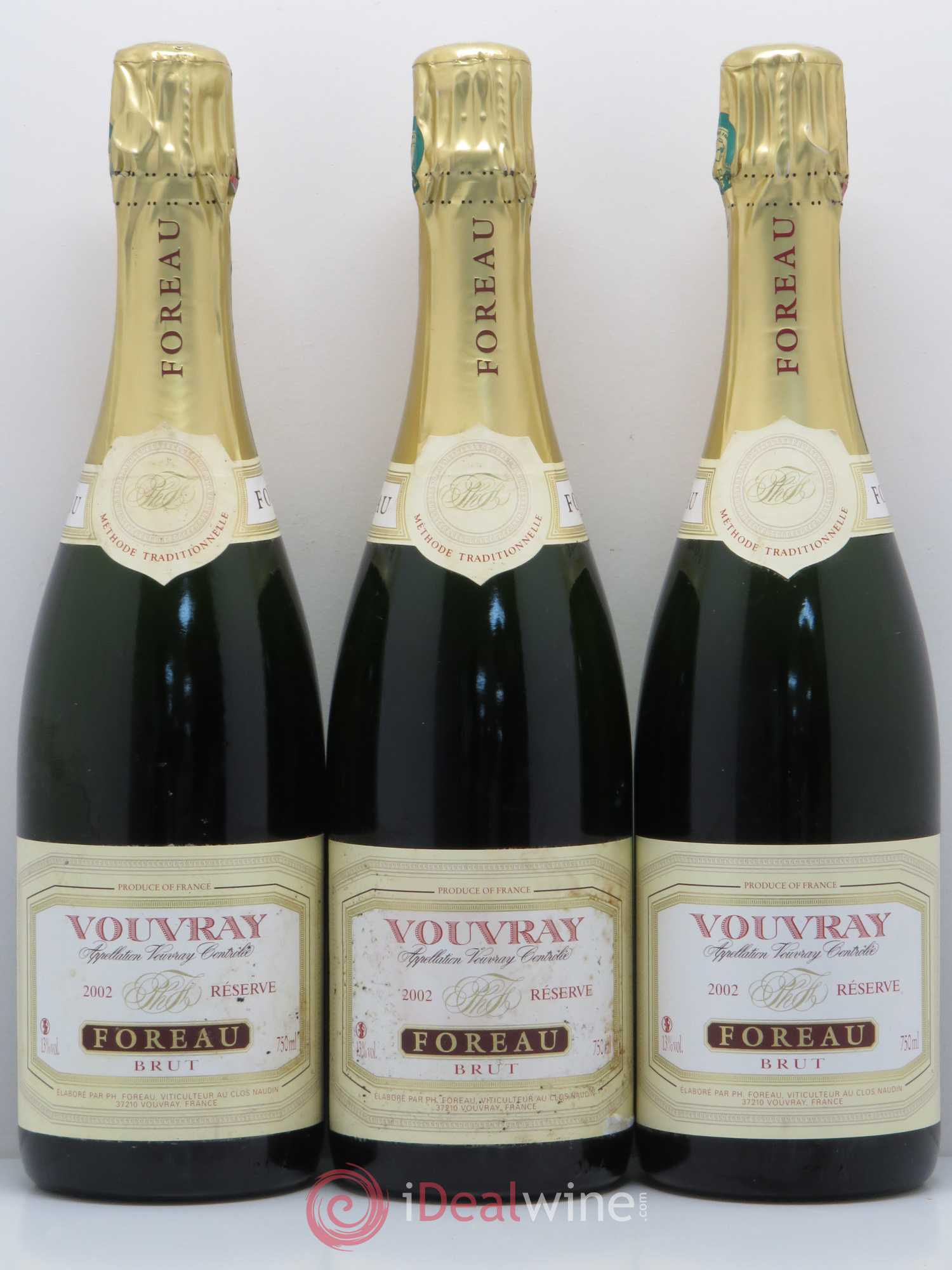 Vouvray Méthode Traditionnelle Brut Reserve Clos Naudin - Philippe Foreau 2002 - Lot de 3 bouteilles - 0
