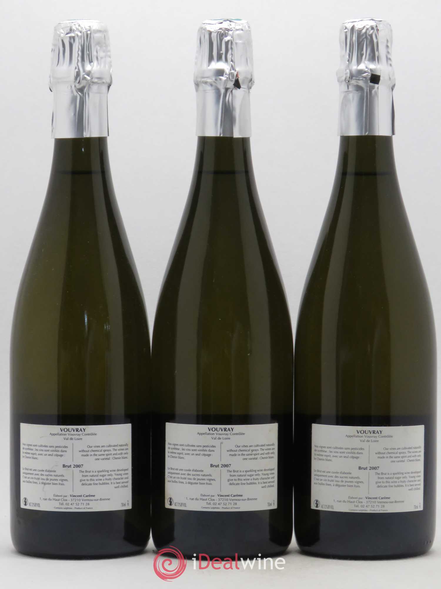 Vouvray Brut Domaine Vincent Carême 2007 - Posten von 3 Flaschen - 1