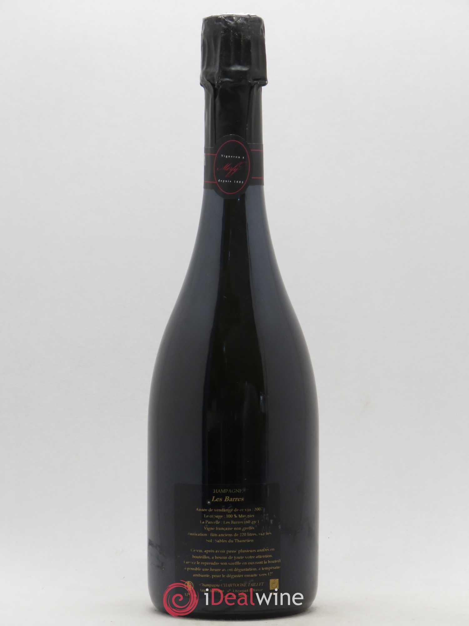 Champagne Les Barres Domaine Chartogne-Taillet 2002 - Lot de 1 bouteille - 1